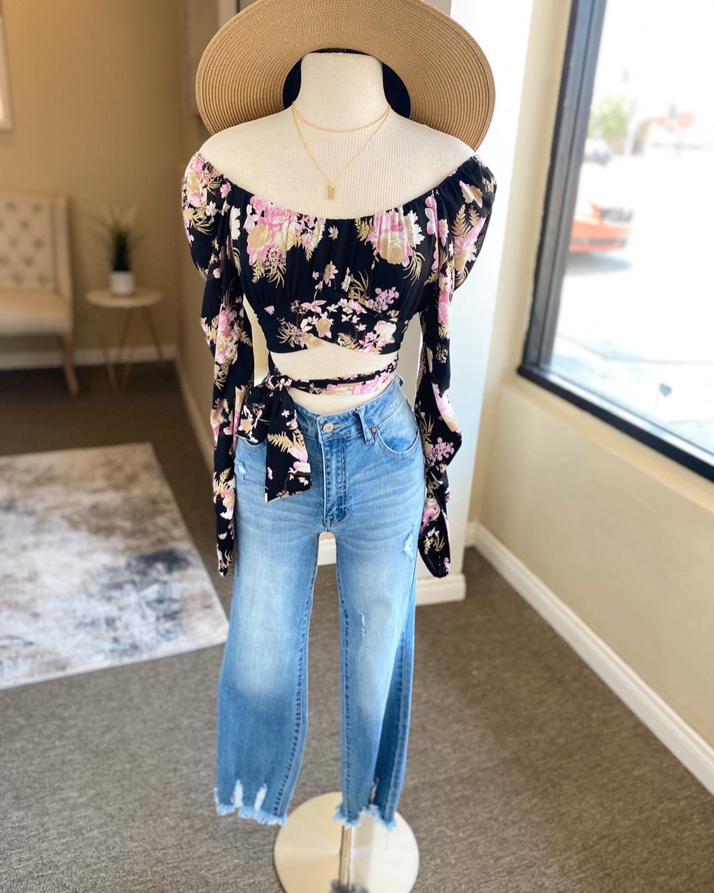 Black Floral Tye Top