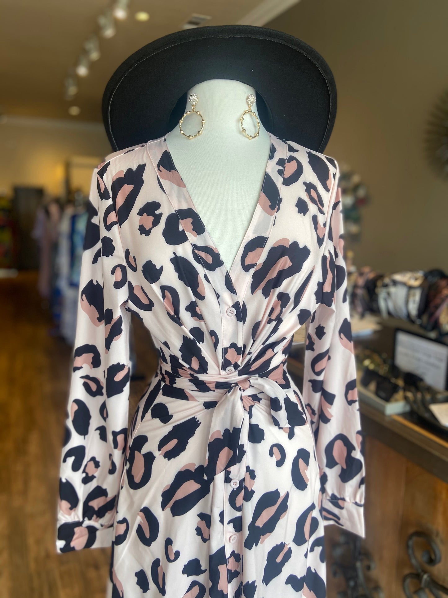 Pink Leopard Long Shirt Dress