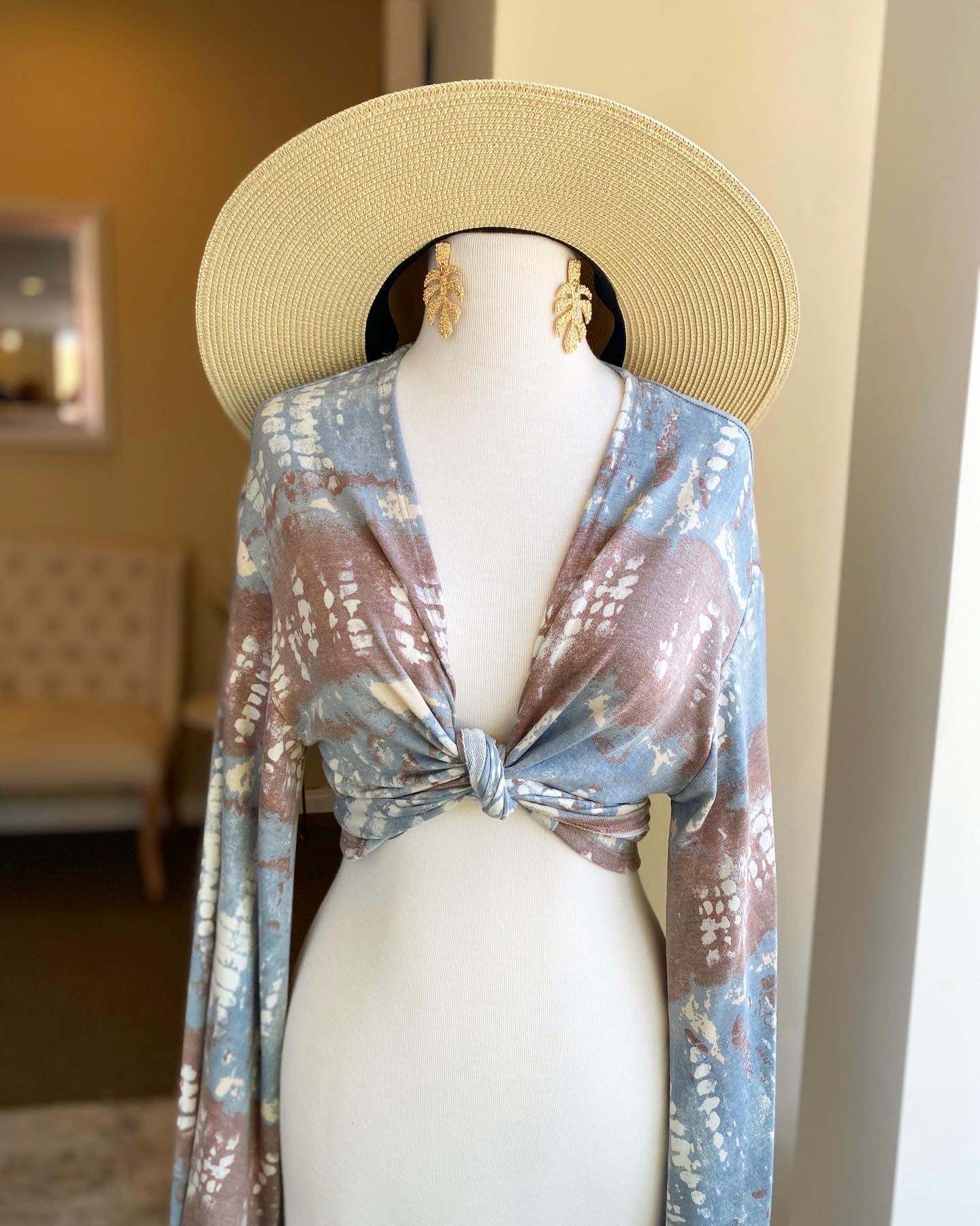 Marble Flare Arm Tie Top