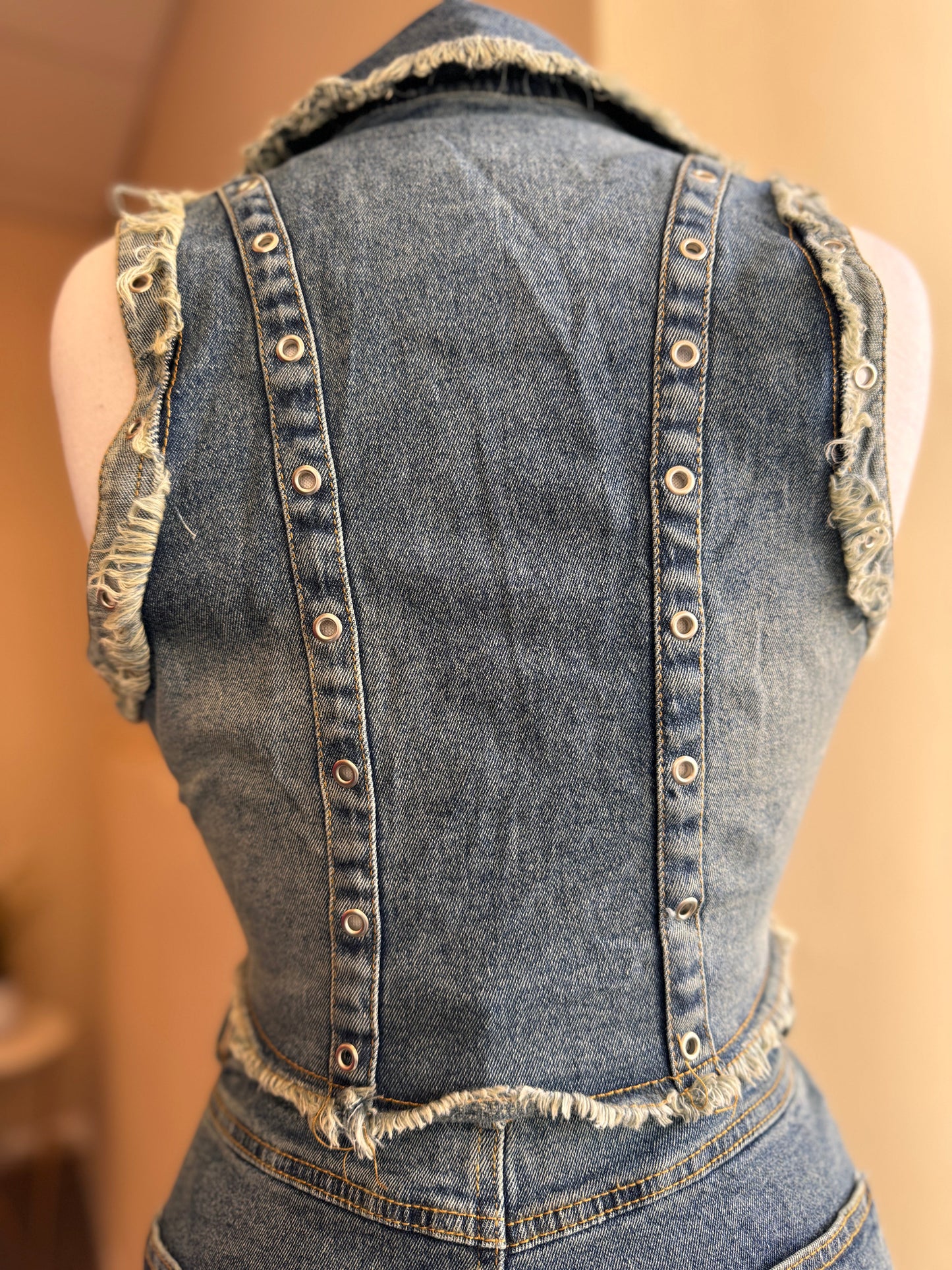 Denim Sleeveless Crop & Front Slit Skirt