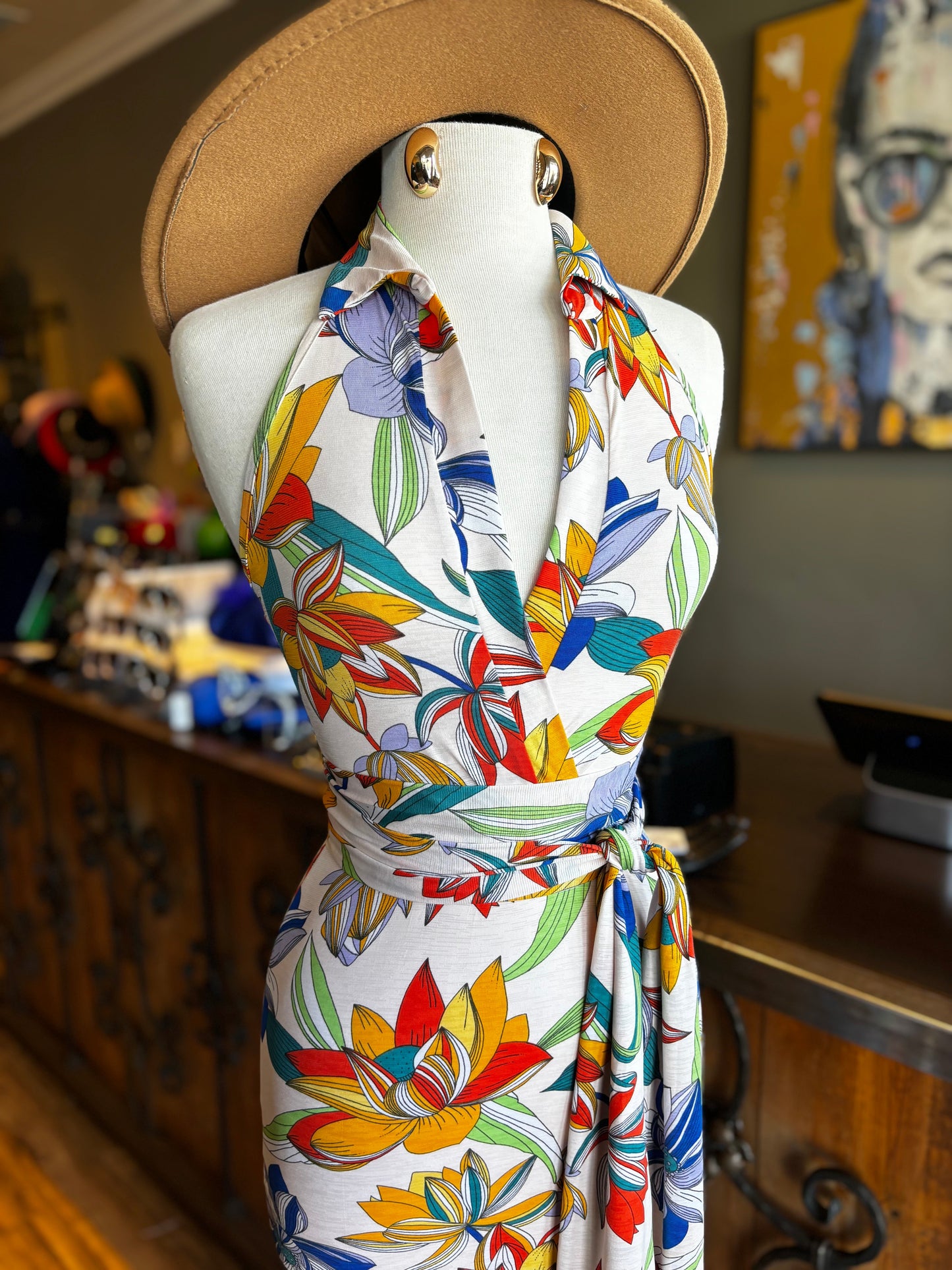 Bulgari Print Collar Halter Waist Tie Dress