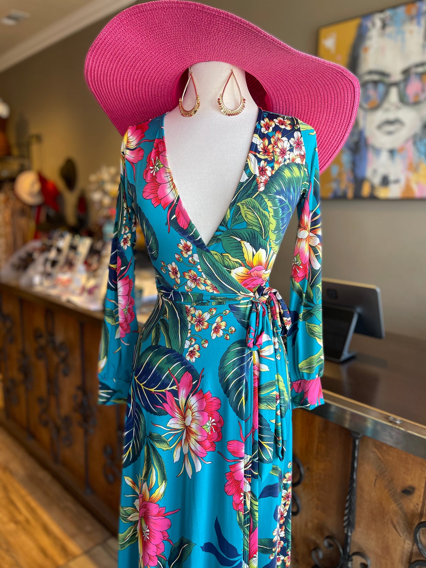 Deep V Cross Long Sleeve Long Dress FINAL SALE