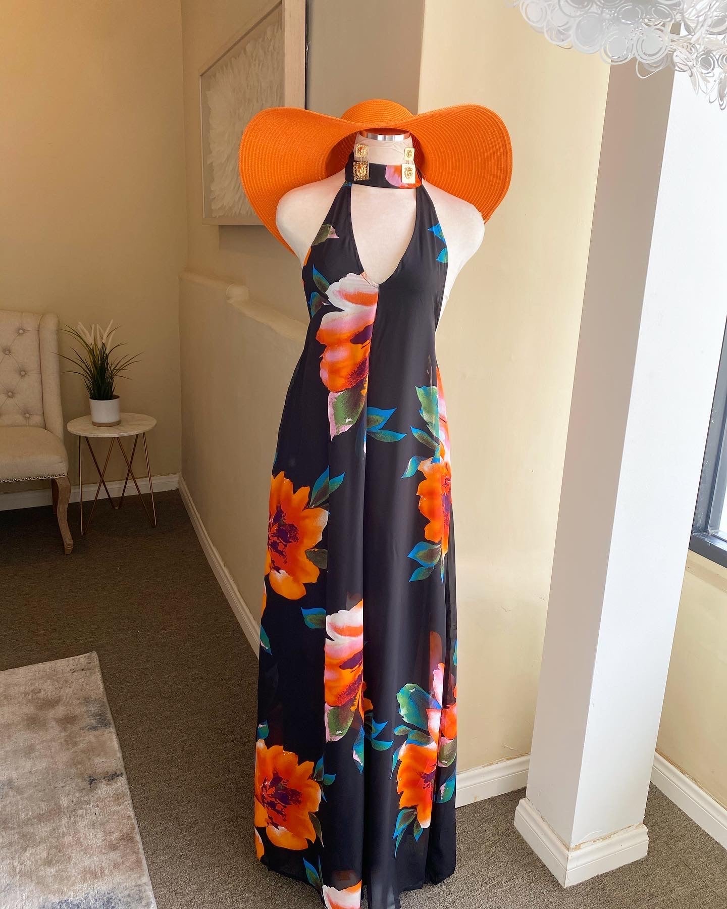 Multi Chiffon Deep V Halter Jumpsuit