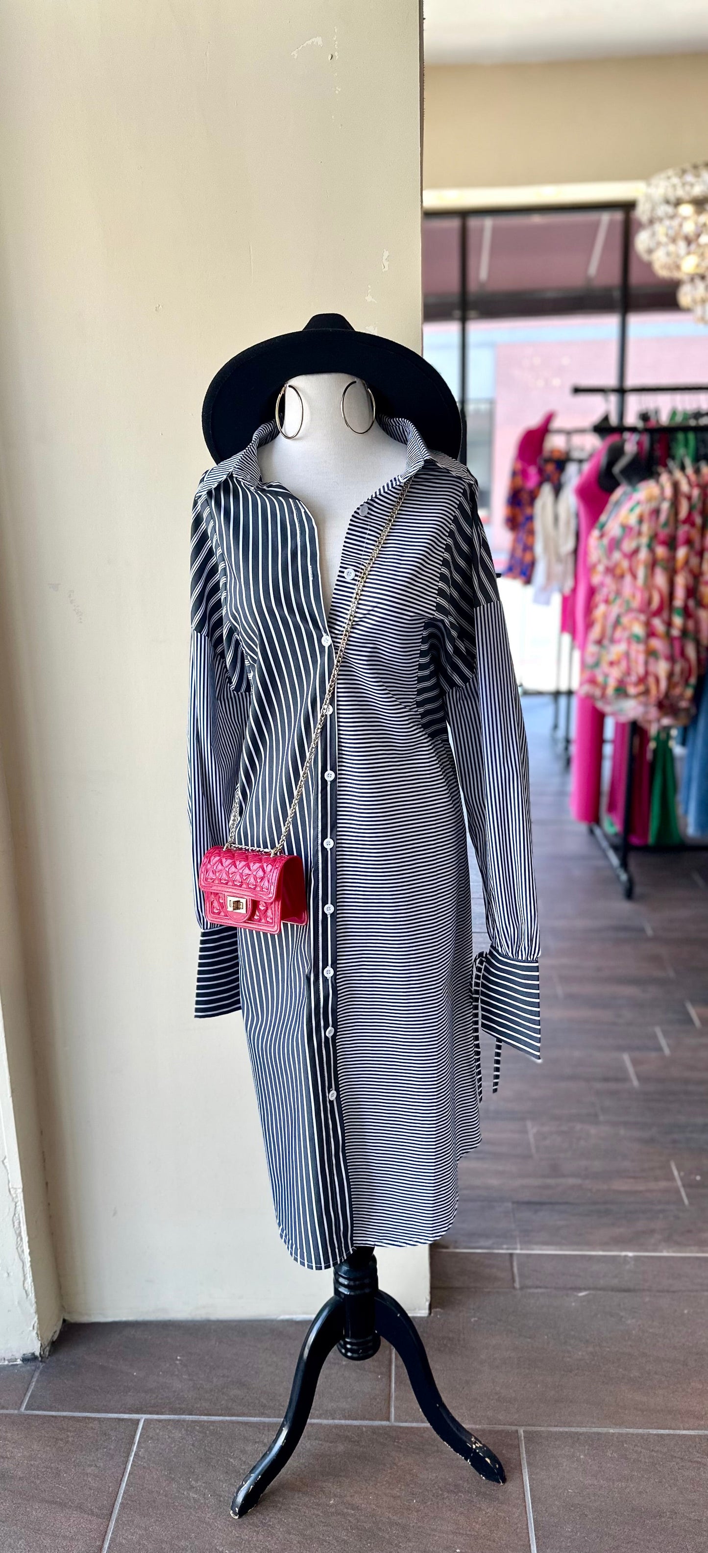 Button Front Long Sleeve Shirt Dress