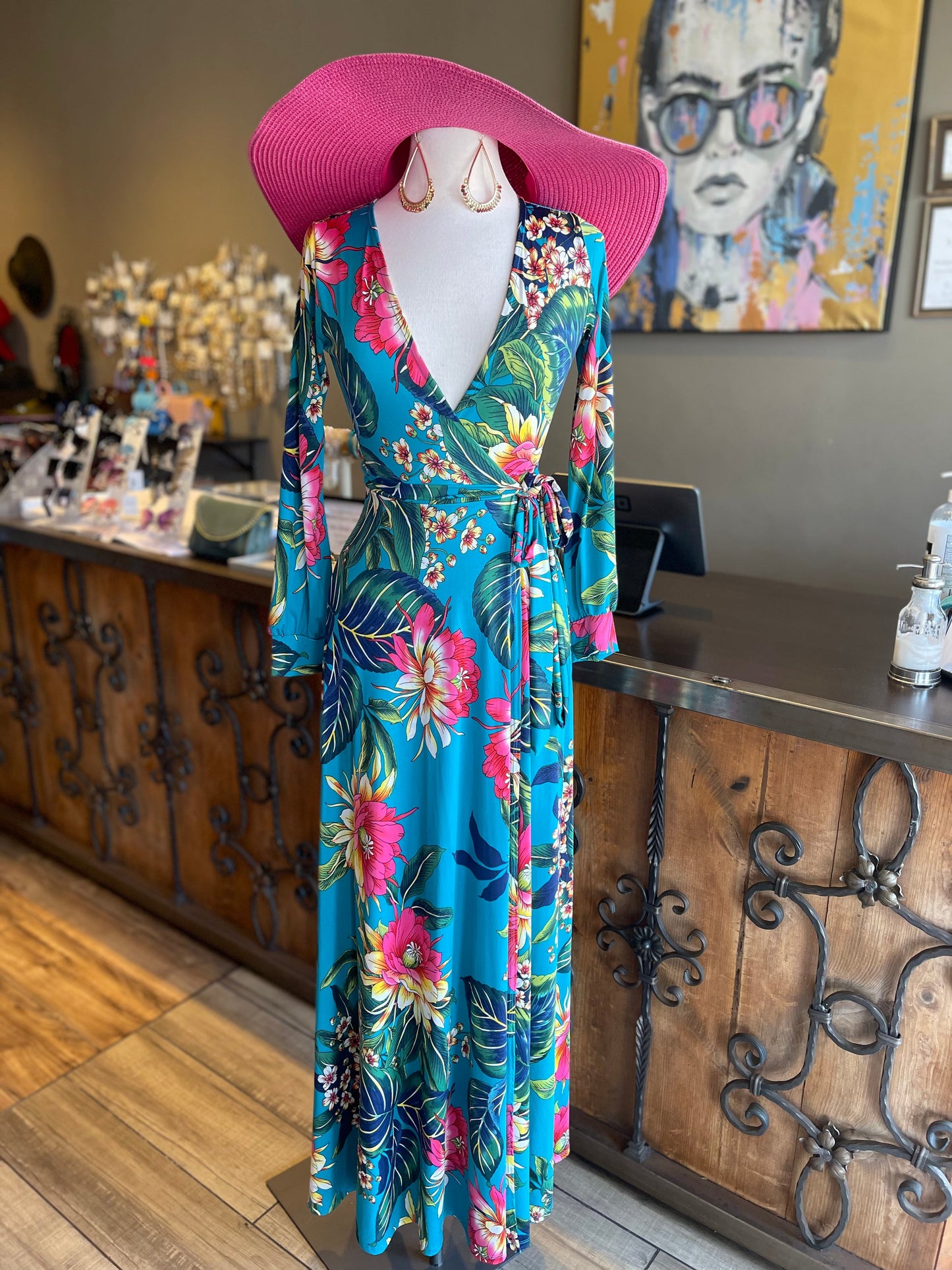 Deep V Cross Long Sleeve Long Dress FINAL SALE