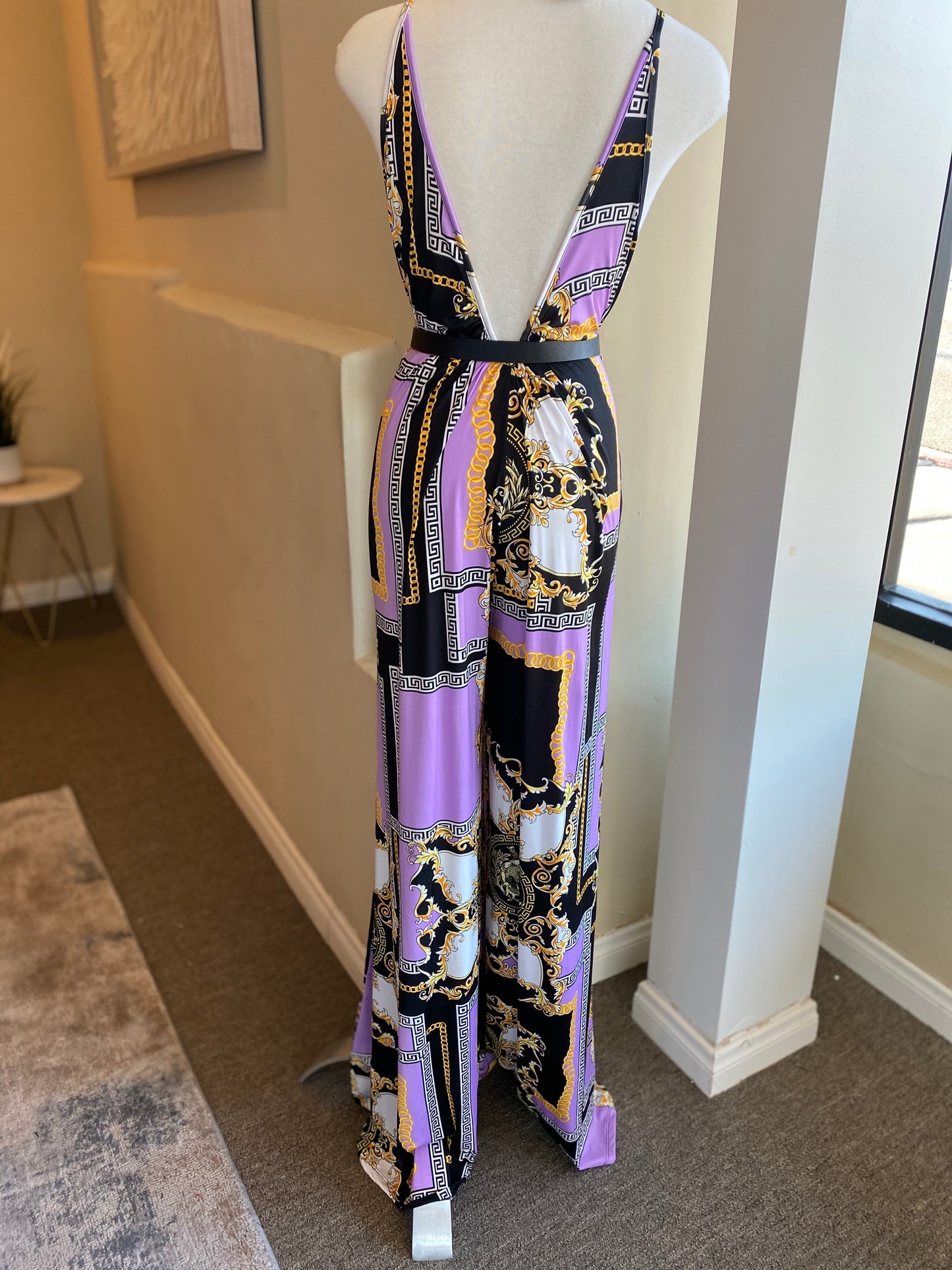 Lavender Printed Jumpsuit W/ Mask