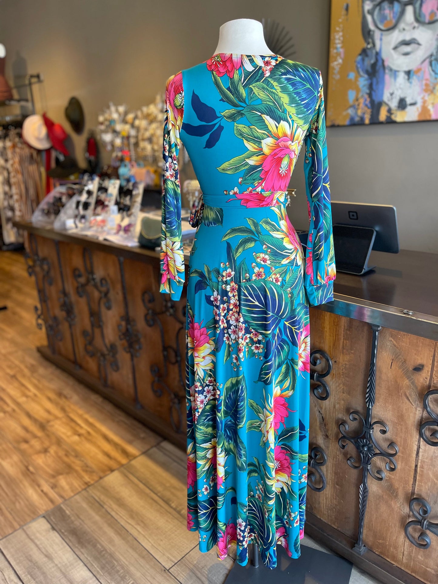Deep V Cross Long Sleeve Long Dress FINAL SALE