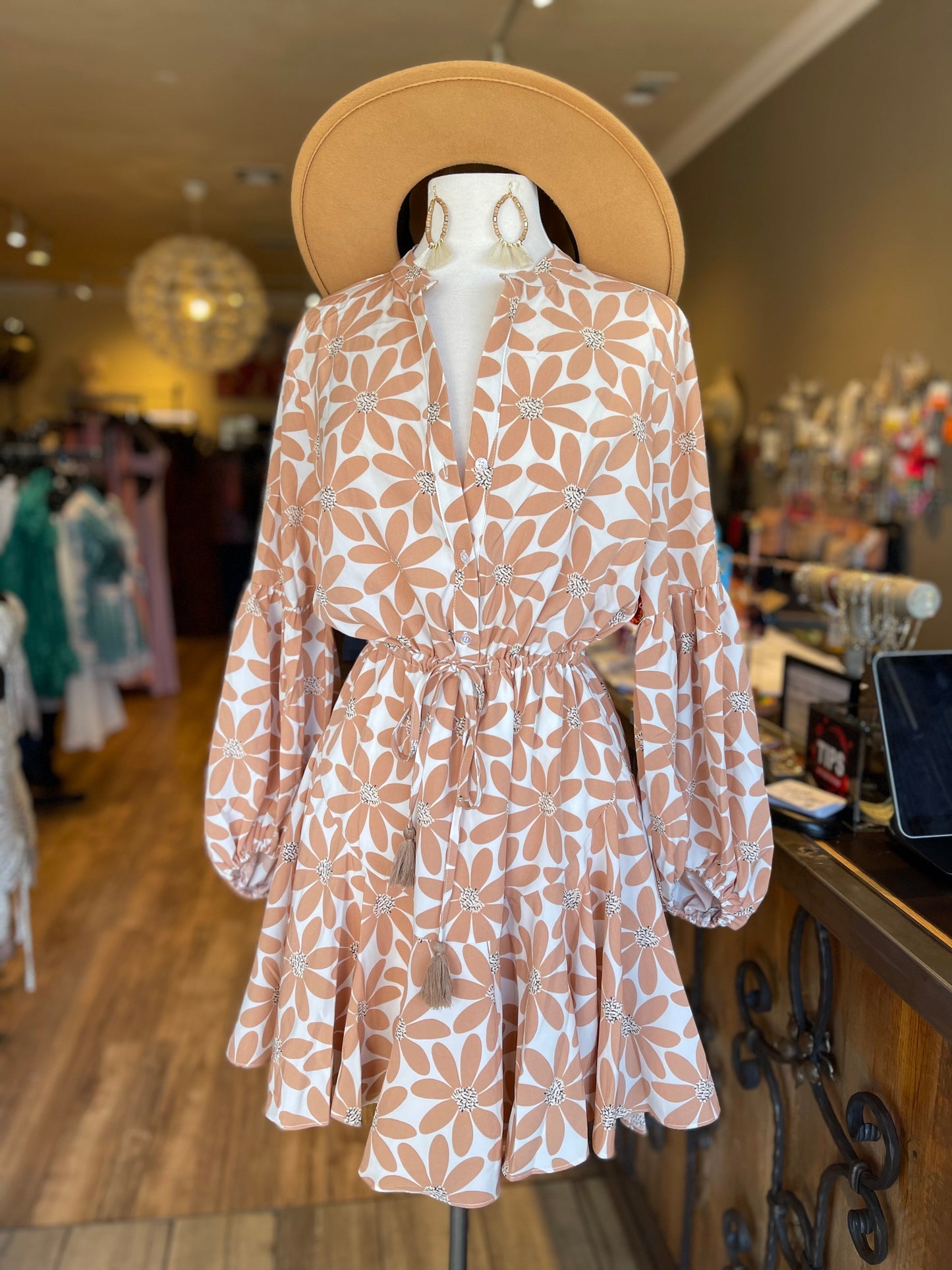 Long Sleeve Button Down Waist Tye Mini