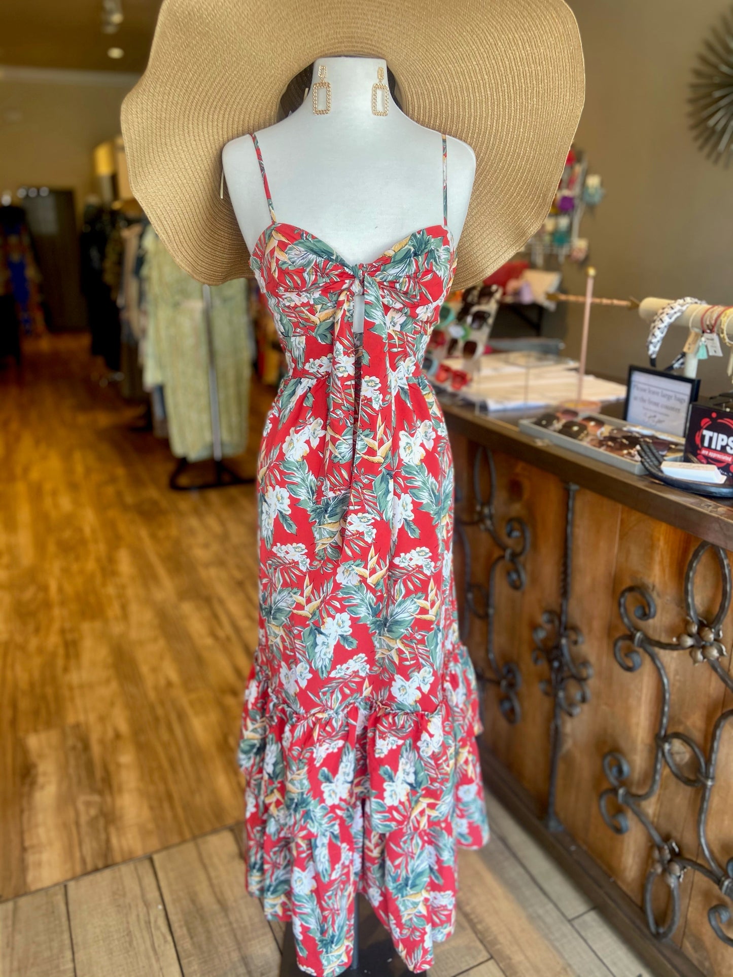 Floral Strap Shoulder Tie Long Dress FINAL SALE