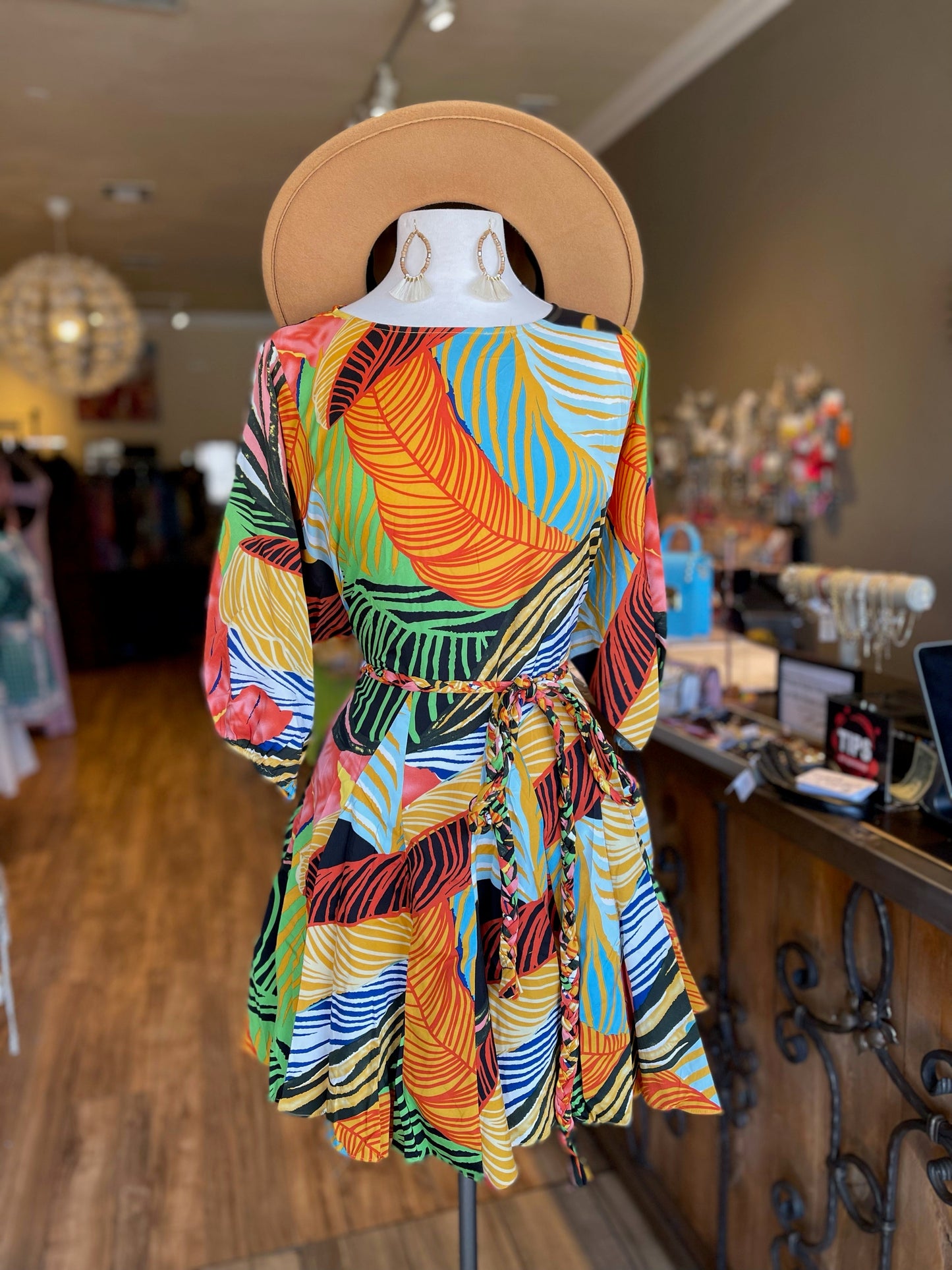 Dolman Sleeve Belted Ruffle Dress