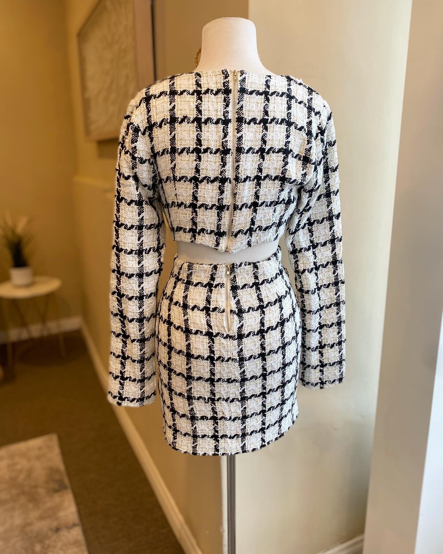 Long Sleeve Cut Out Tweed Dress