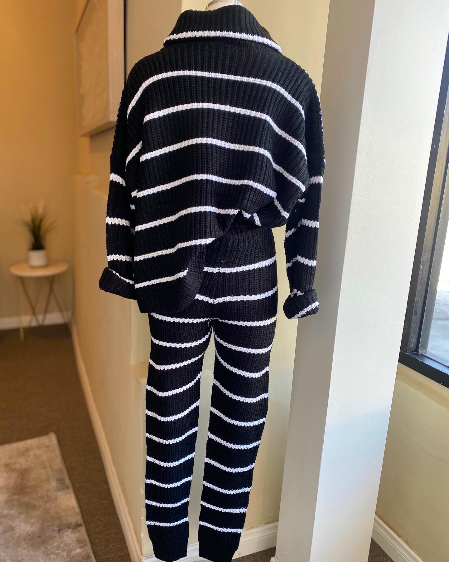 Stripe Knit Turtle Neck Set