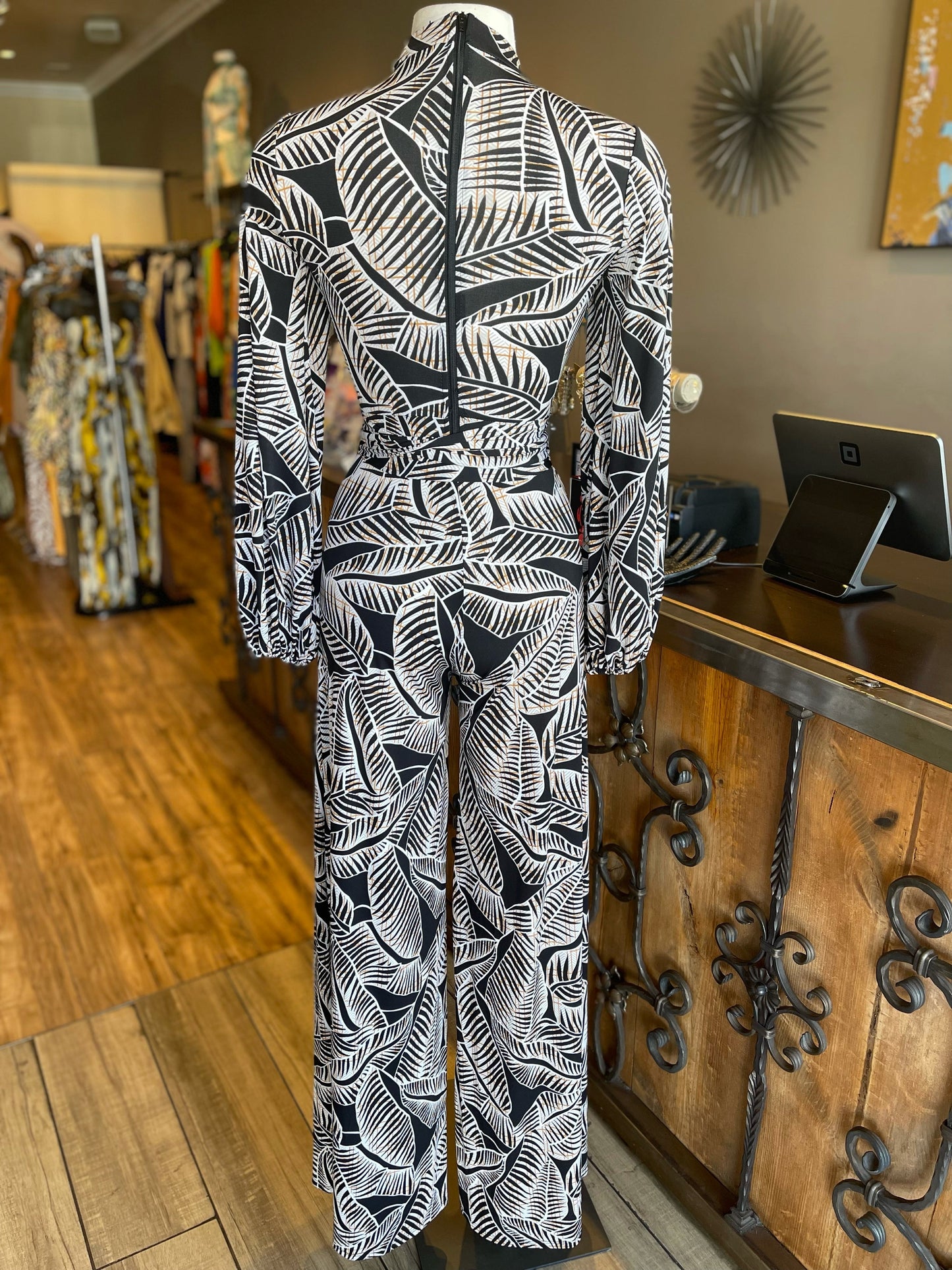 Long Sleeve Zipper Back Wide Leg Jumpsuit