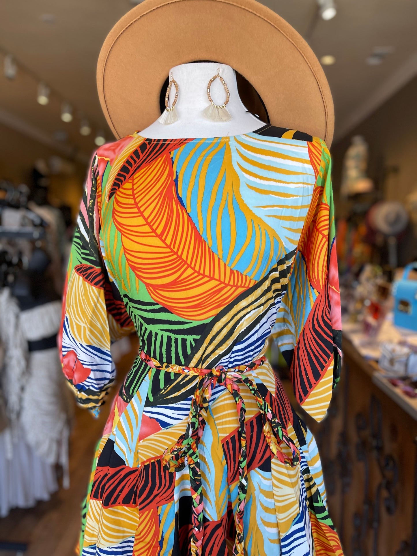 Dolman Sleeve Belted Ruffle Dress