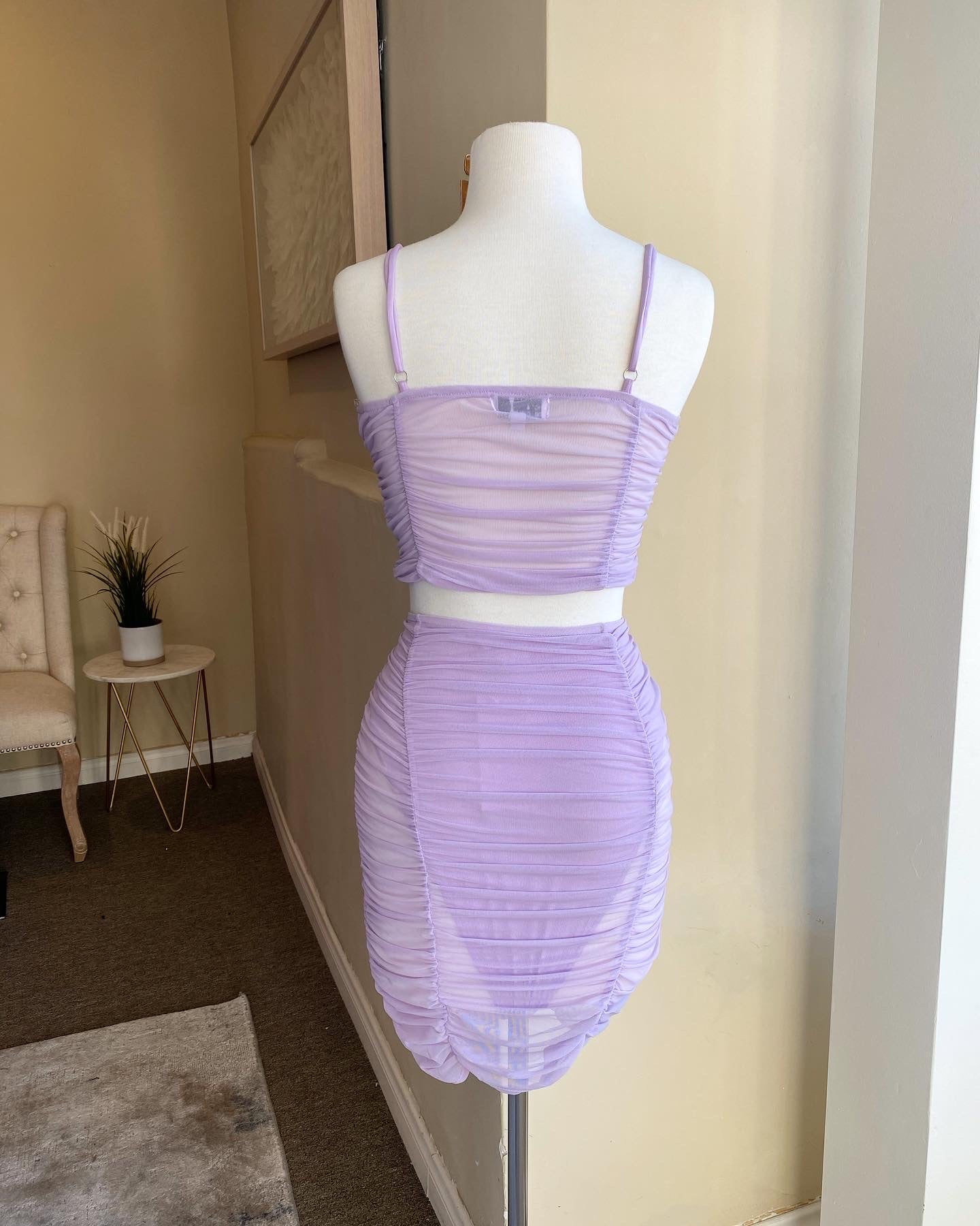 Lavender Mesh Ruched Set