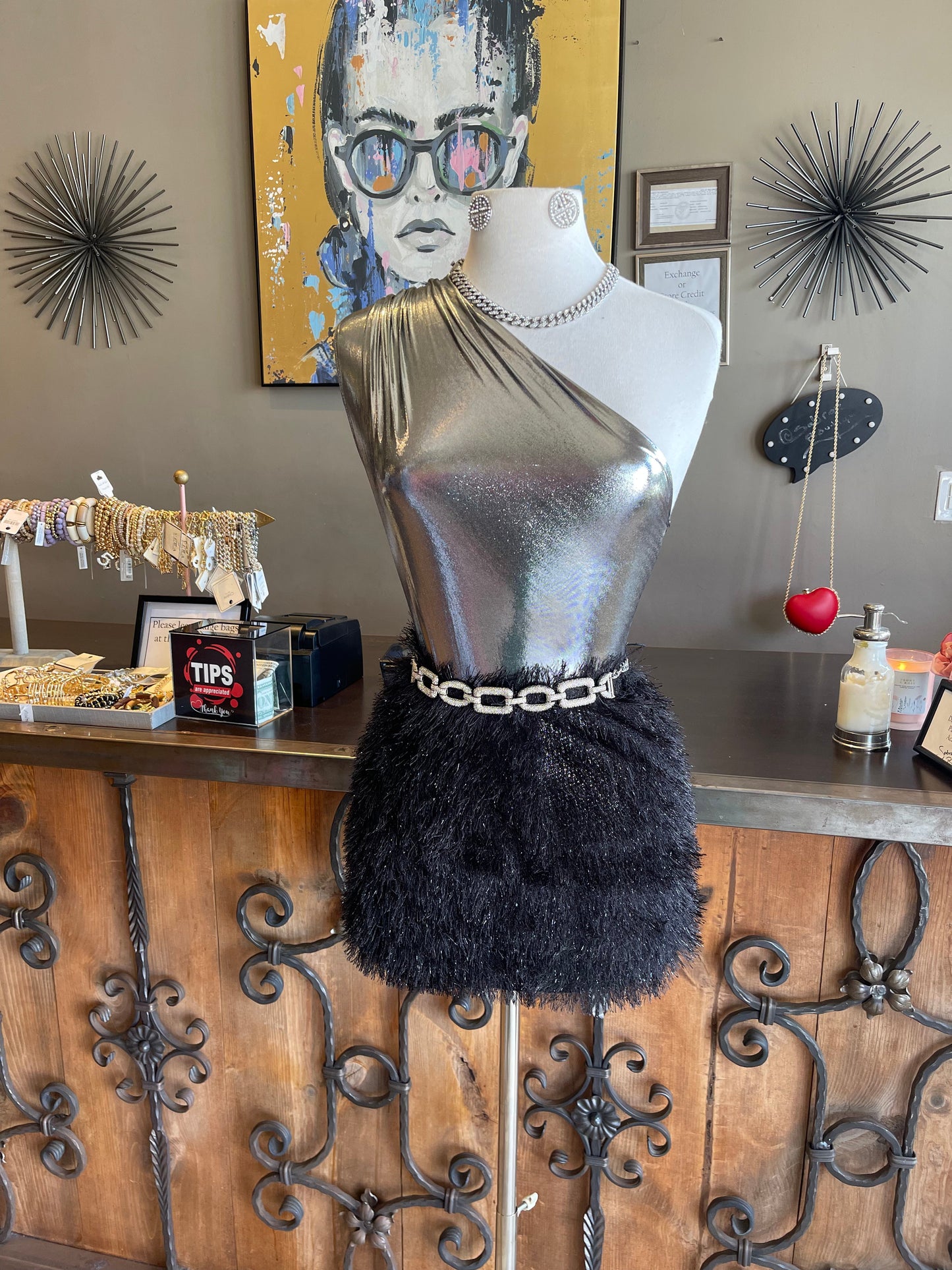 Metallic Feather Skirt Set