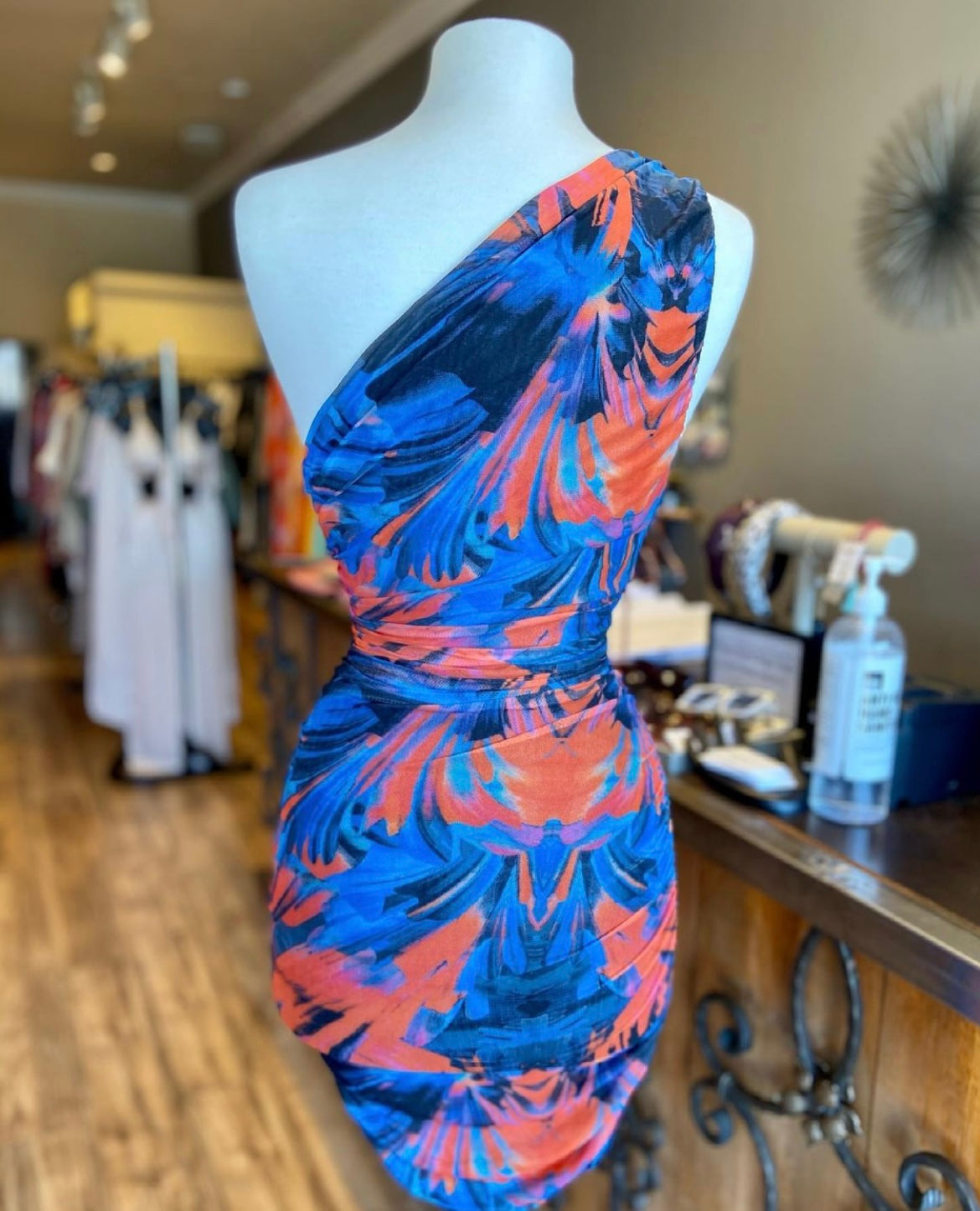 One Shoulder Floral Scrunge
