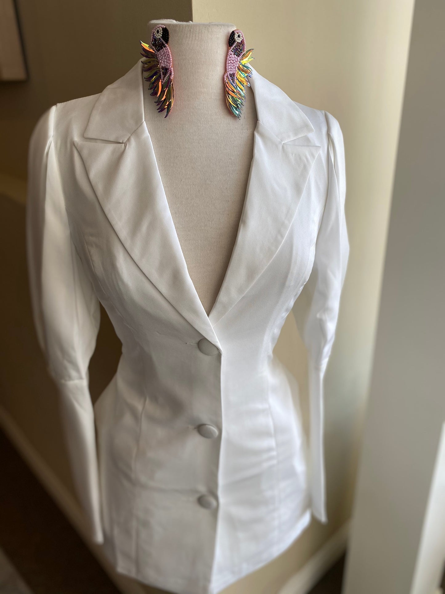 White Pouf Arm Blazer