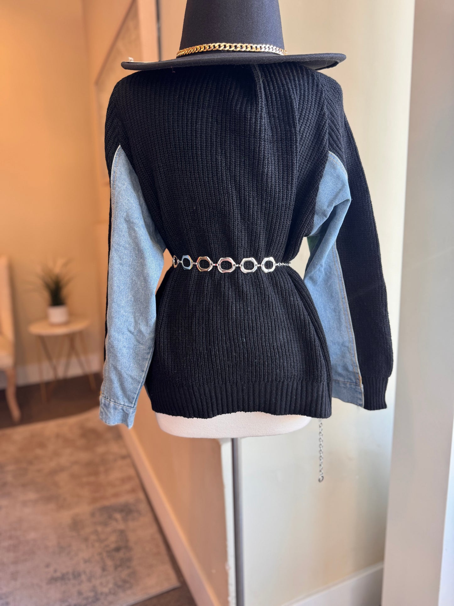 Denim Patch Sweater