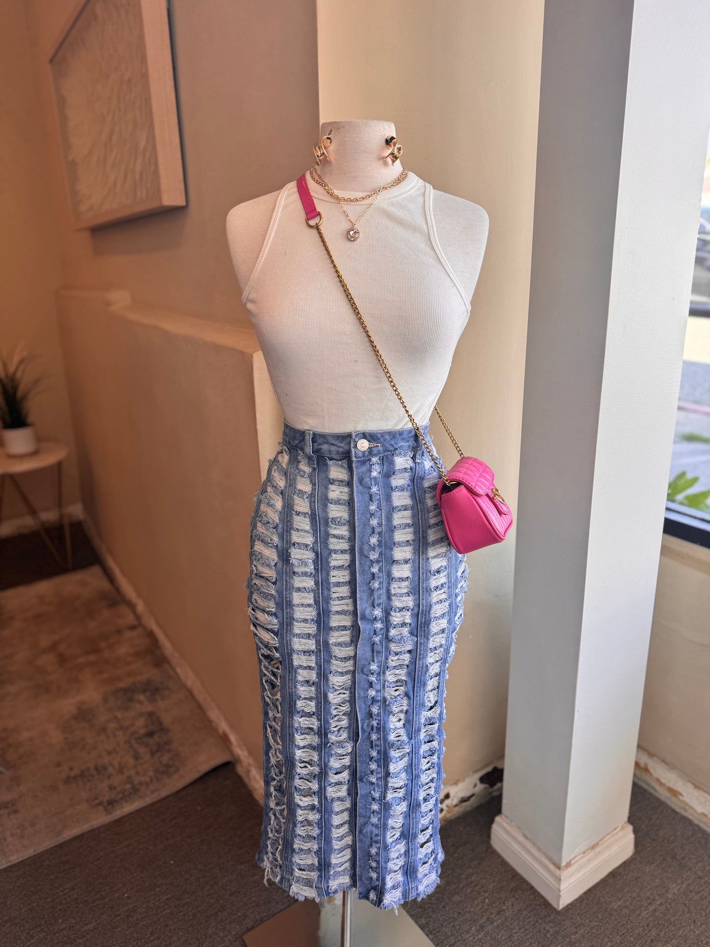 Distressed Long Skirt