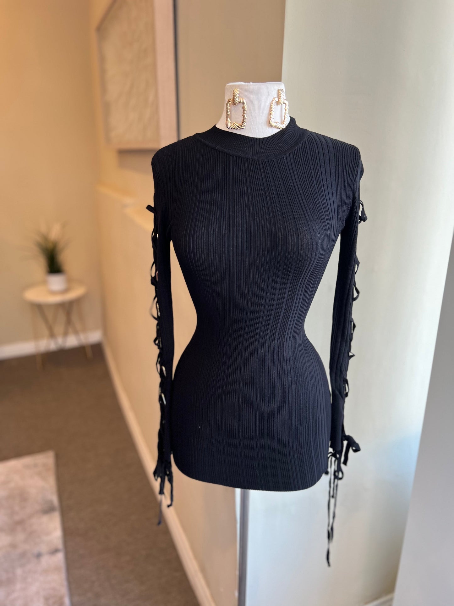 Lace Up Mini Rib Dress
