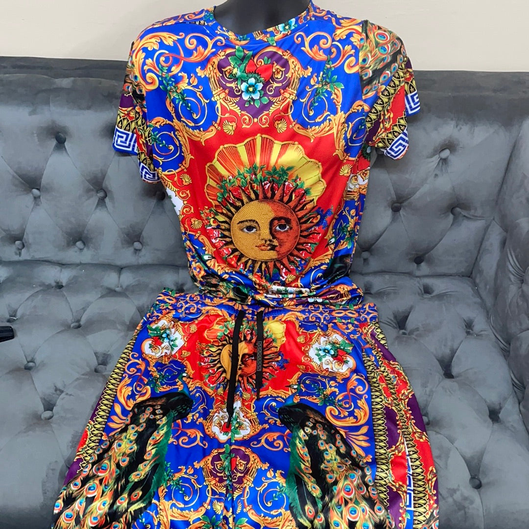 Blue Printed Shorts Set