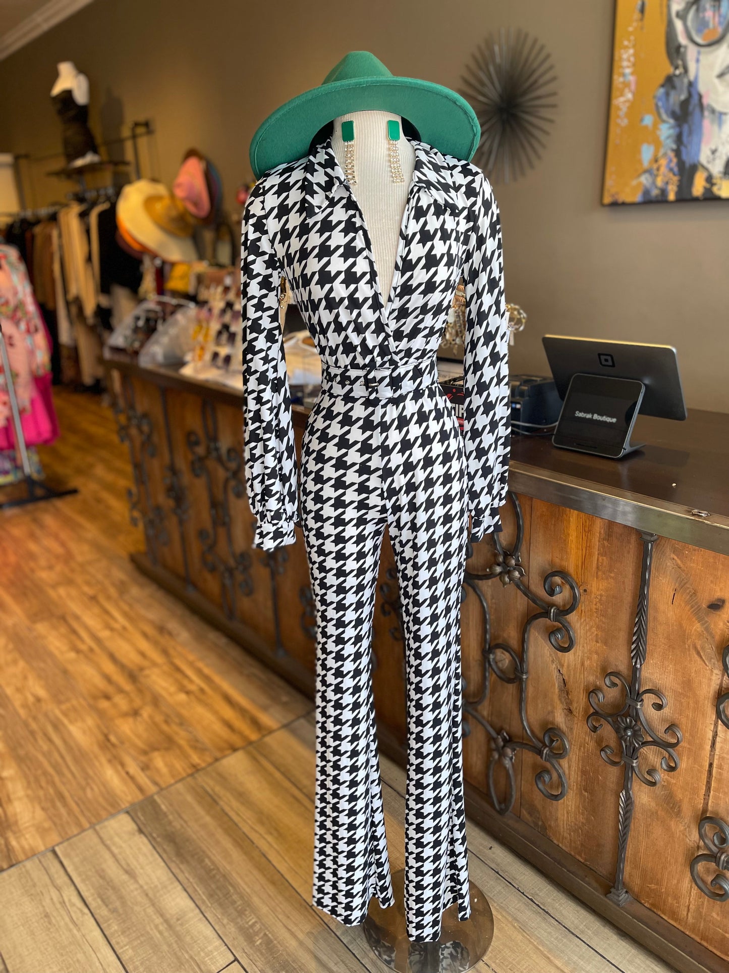 Deep V Neck Jumpsuit W Belt