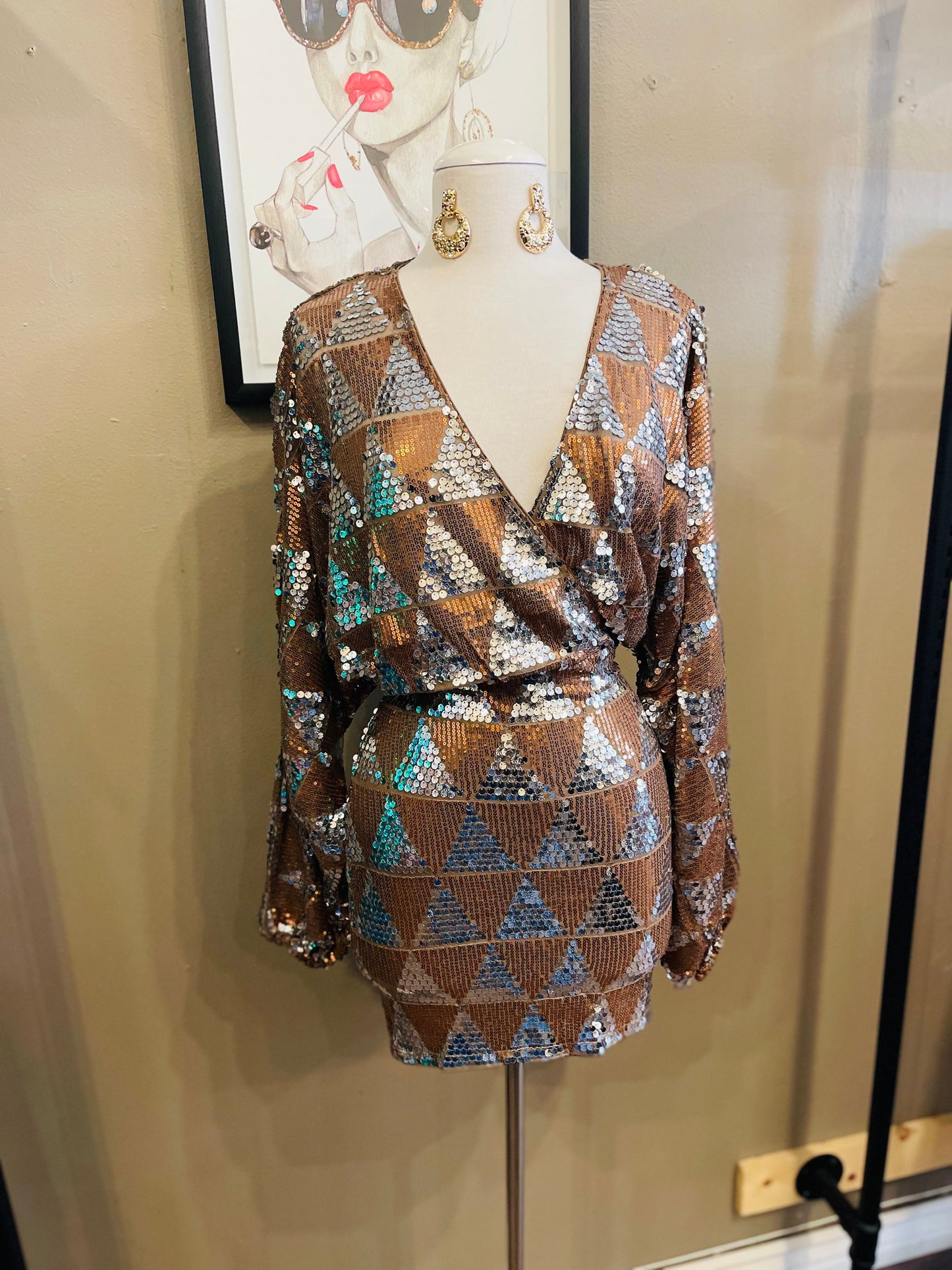 Balloon Sleeve Sequin Dress