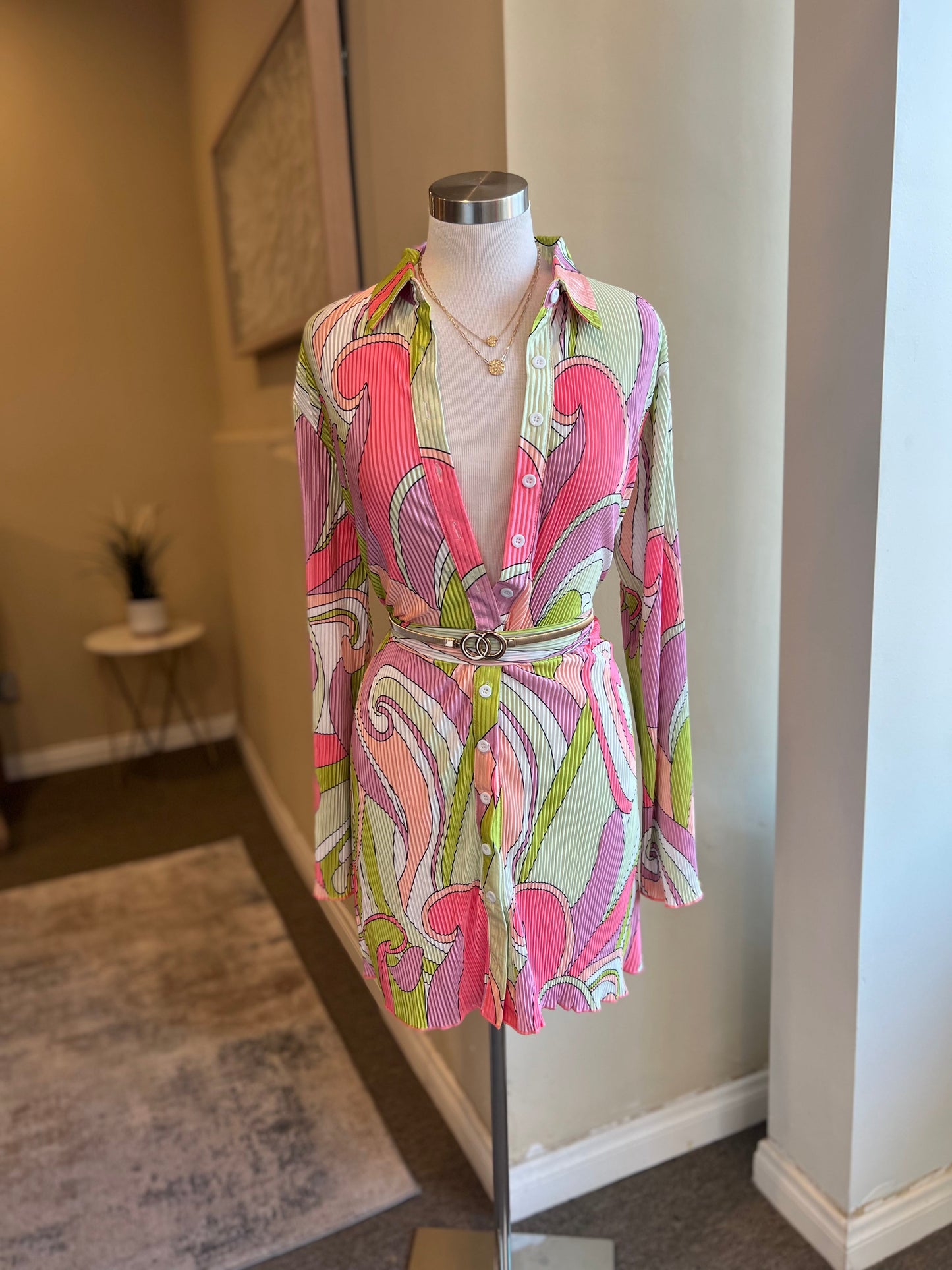 Floral Print Pleated Short Dress