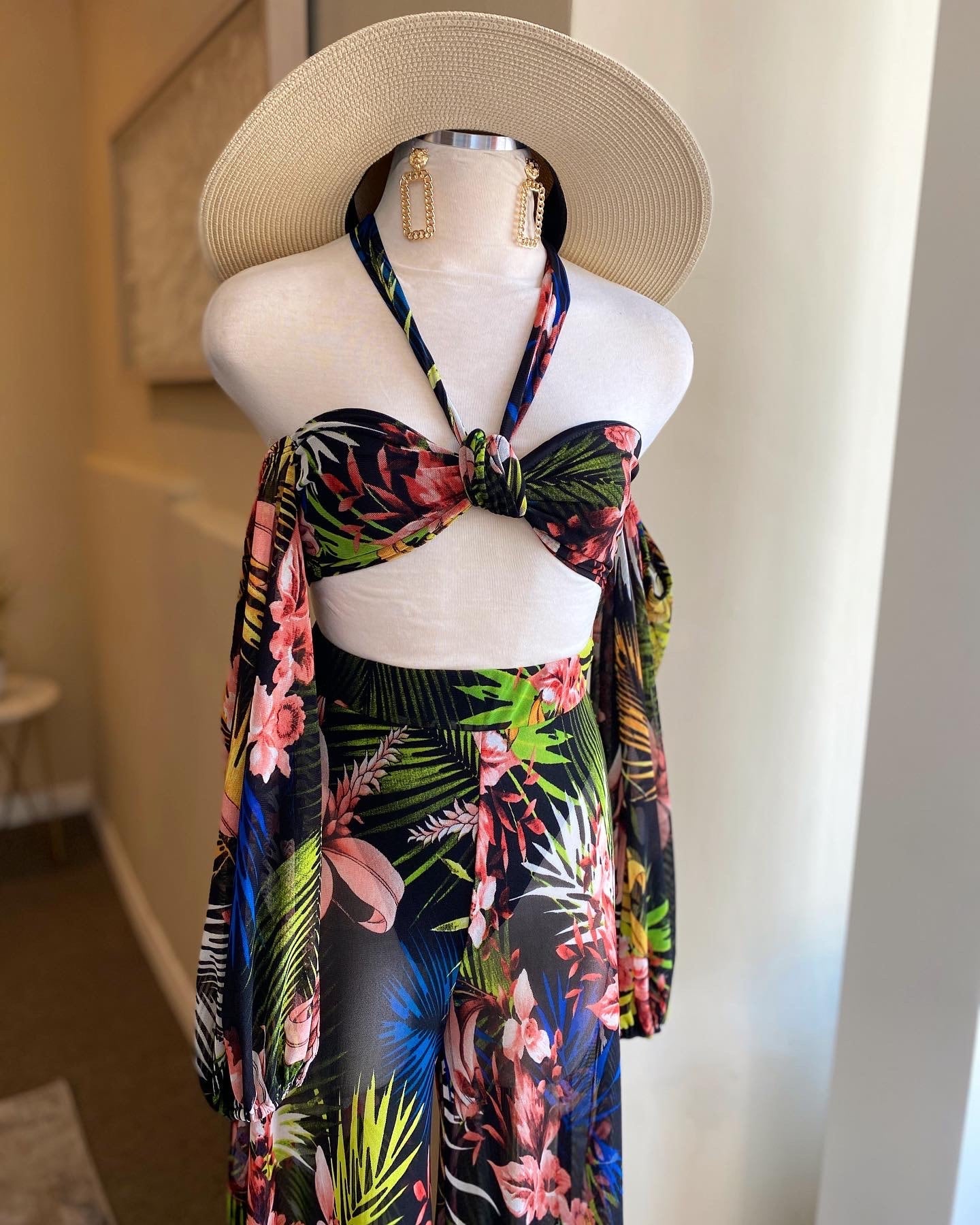 Mesh Tube Top Wide Leg Set