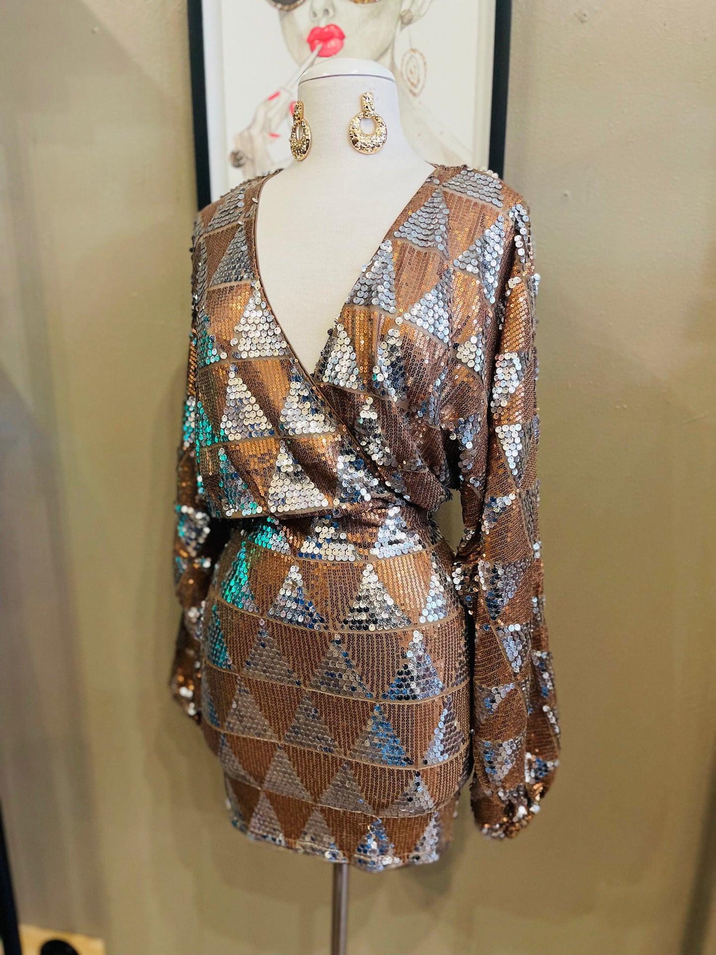 Balloon Sleeve Sequin Dress