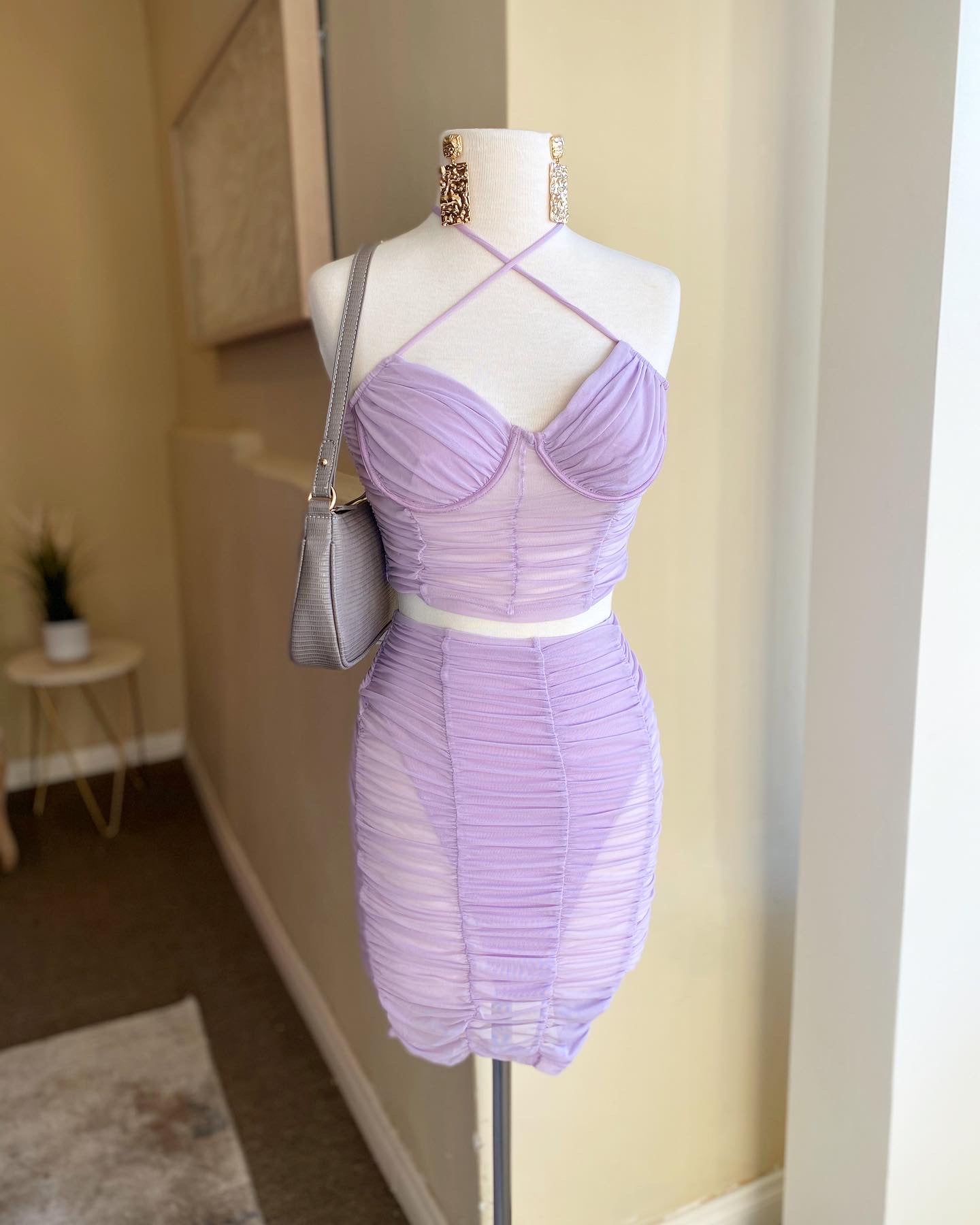 Lavender Mesh Ruched Set