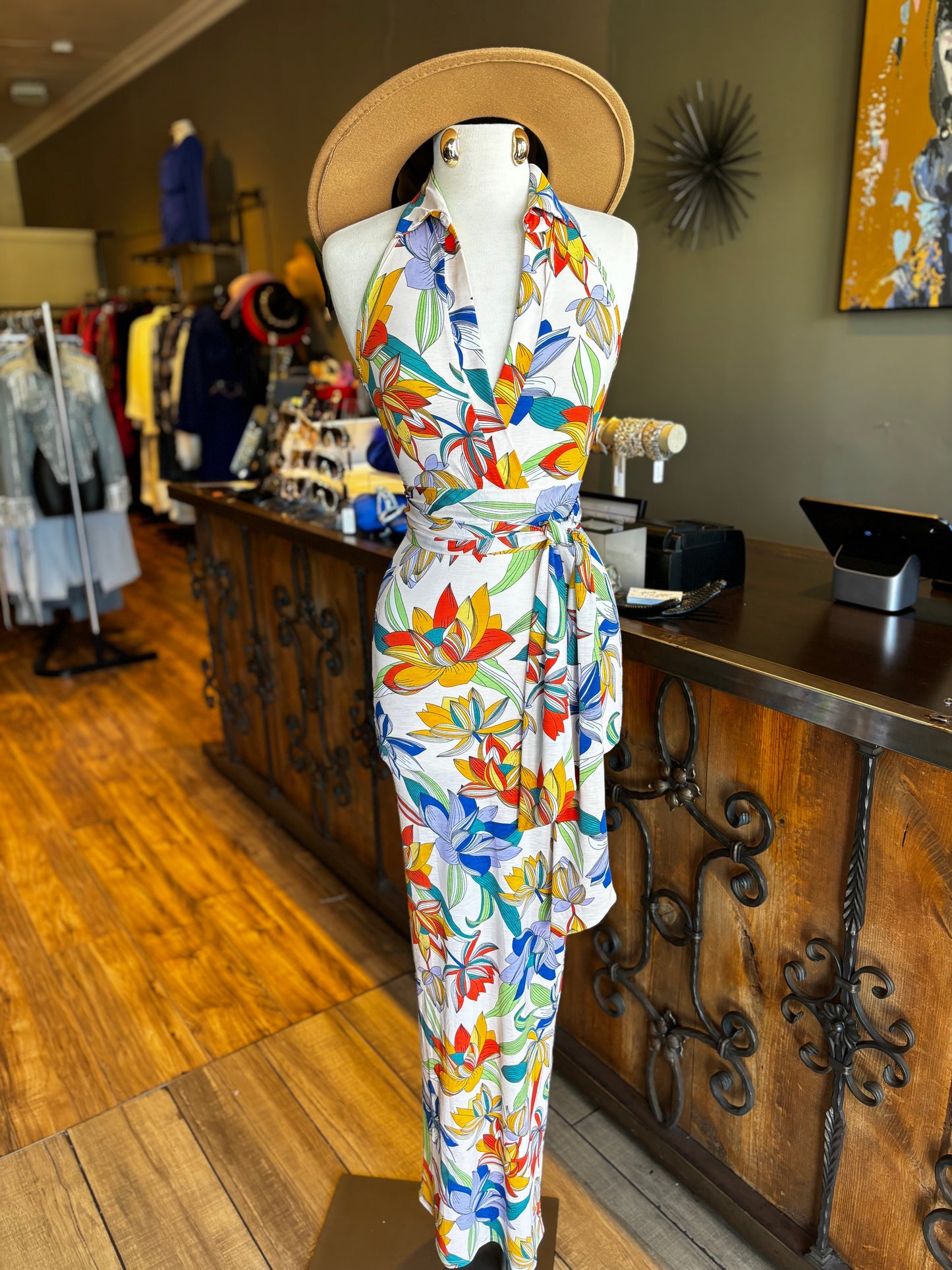 Bulgari Print Collar Halter Waist Tie Dress