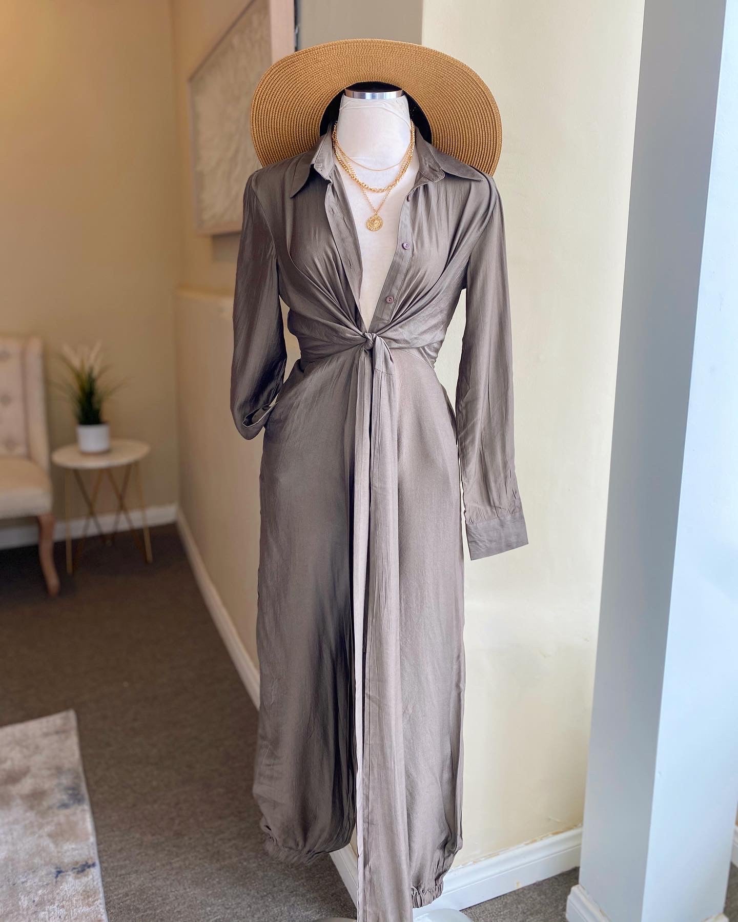 Button Down Twist Tie Front Jumpsuit