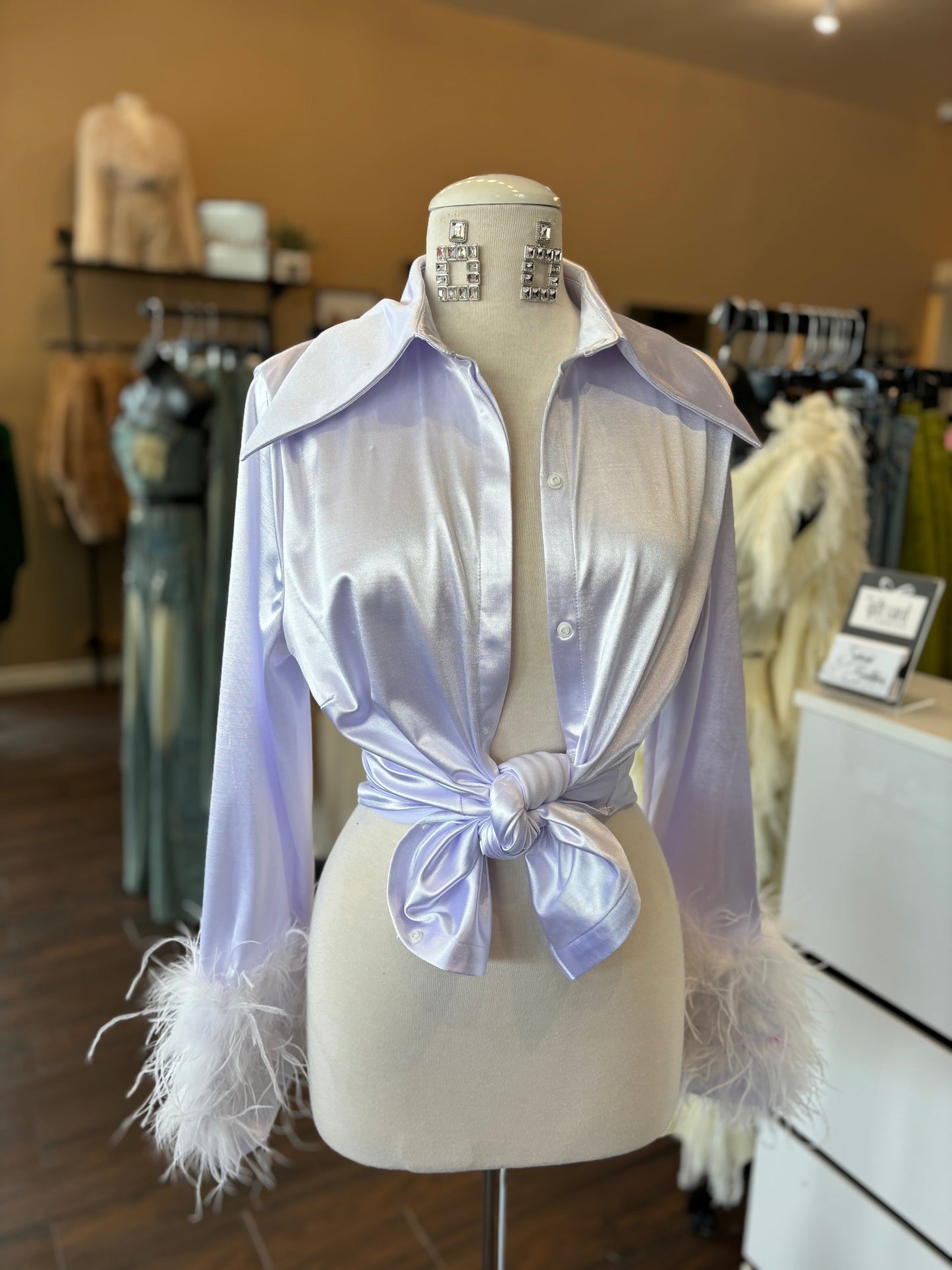 Feather Arm Satin Top