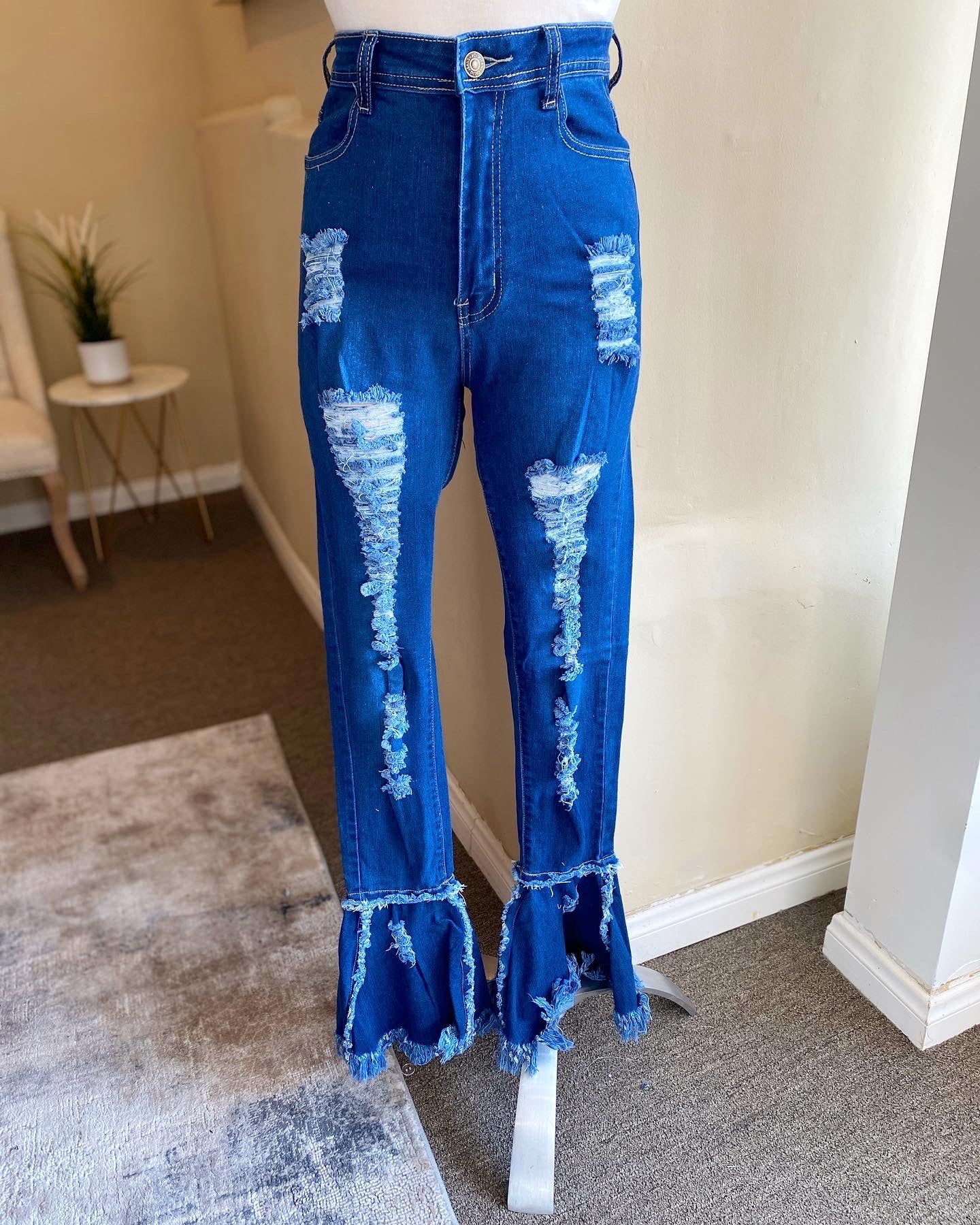 Distressed Flare Bottom Jeans