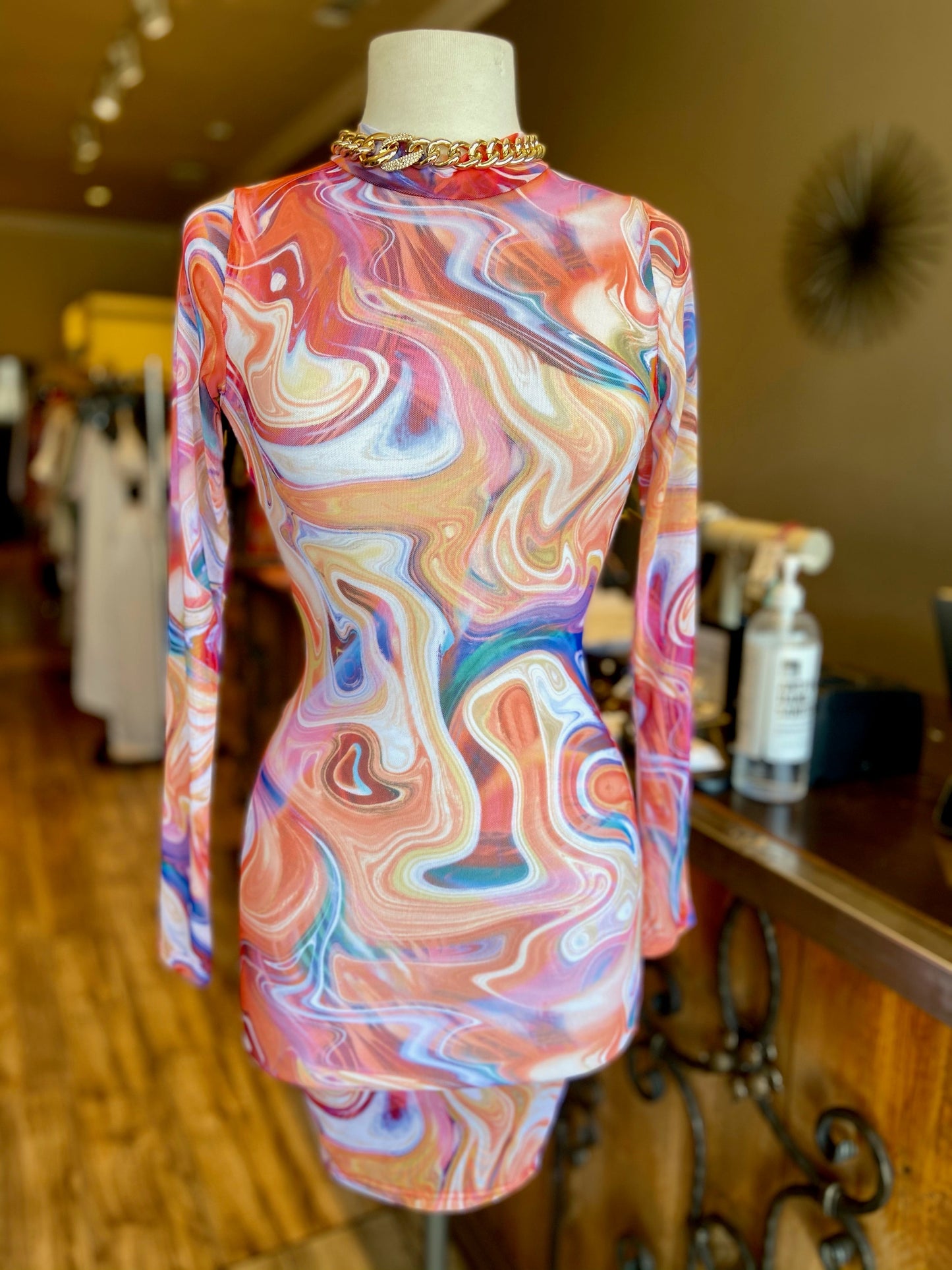 Marble Printed Mesh Dress FINAL SALE