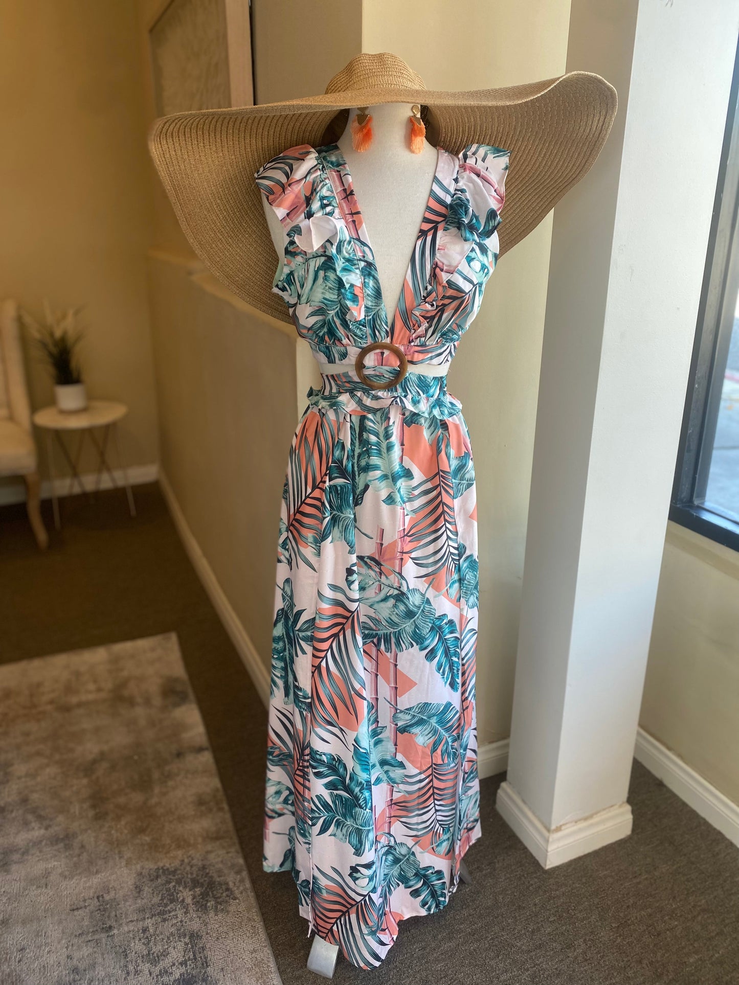 Keyhole Leafy Cutout Maxi Dress