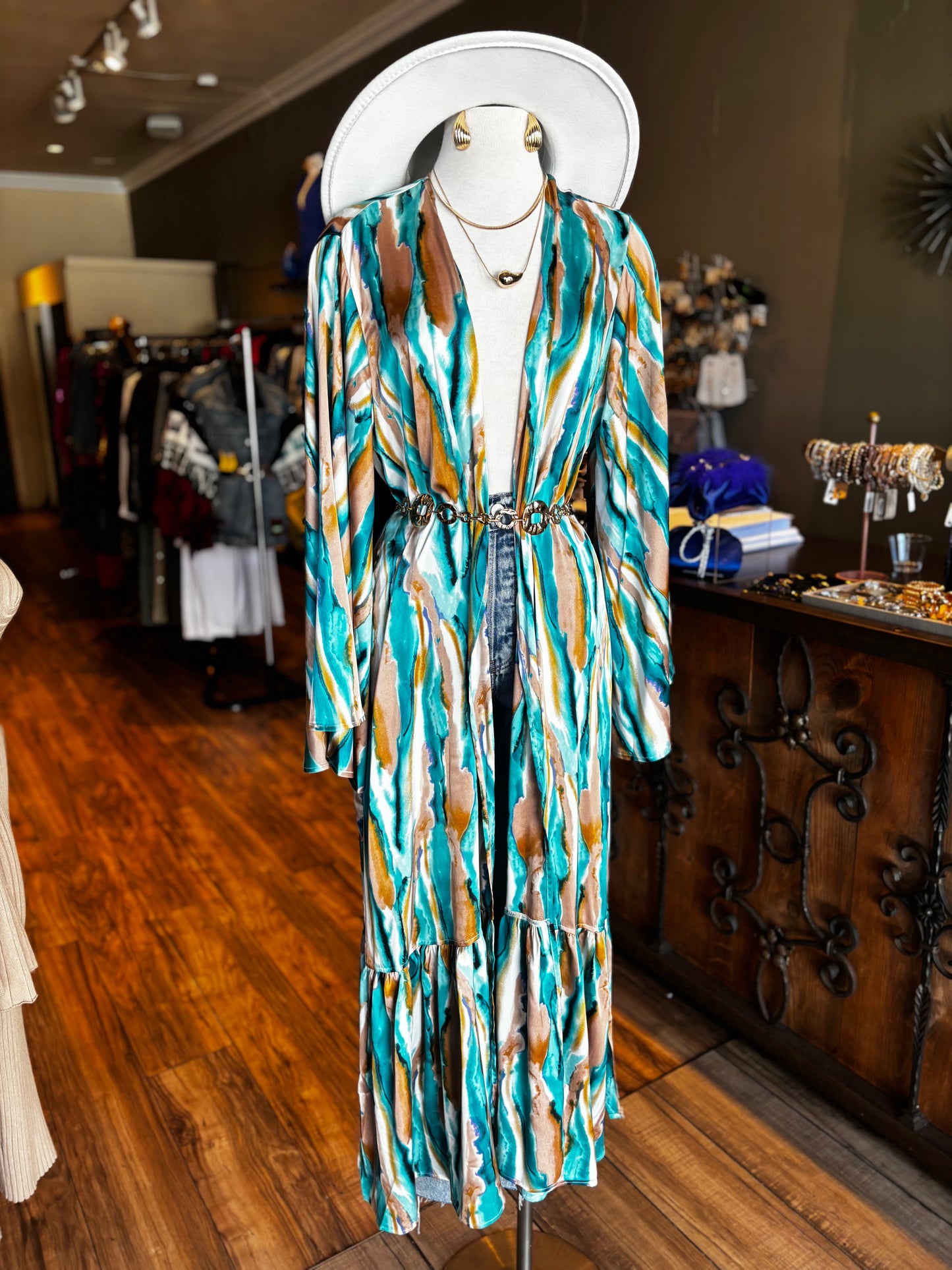 Ruffle Bottom Maxi Kimono