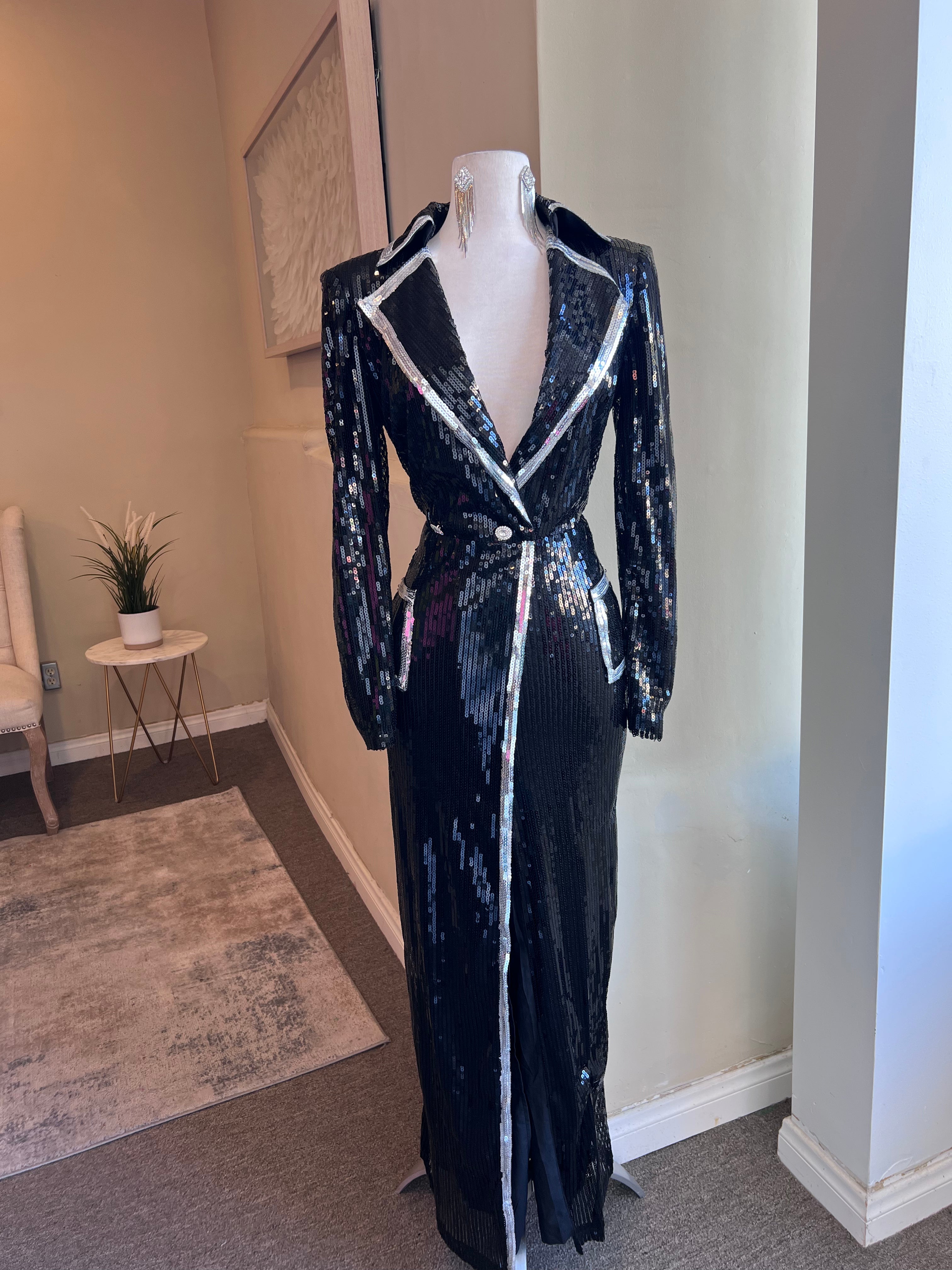 sequined jacket dress ASOS LUXE oversized sequin blazer dress in light pink