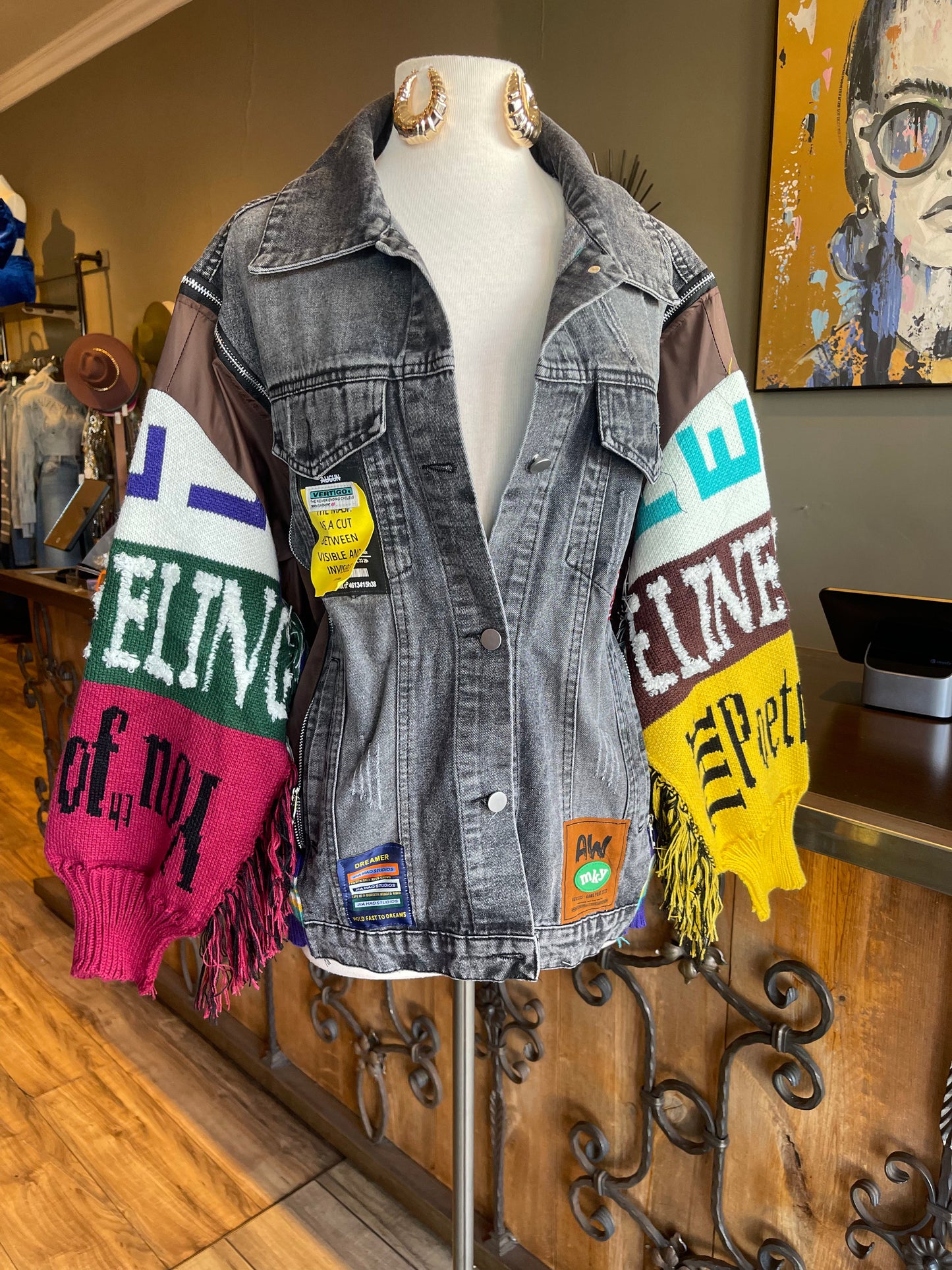 Denim Jacket W Sweater Sleeve