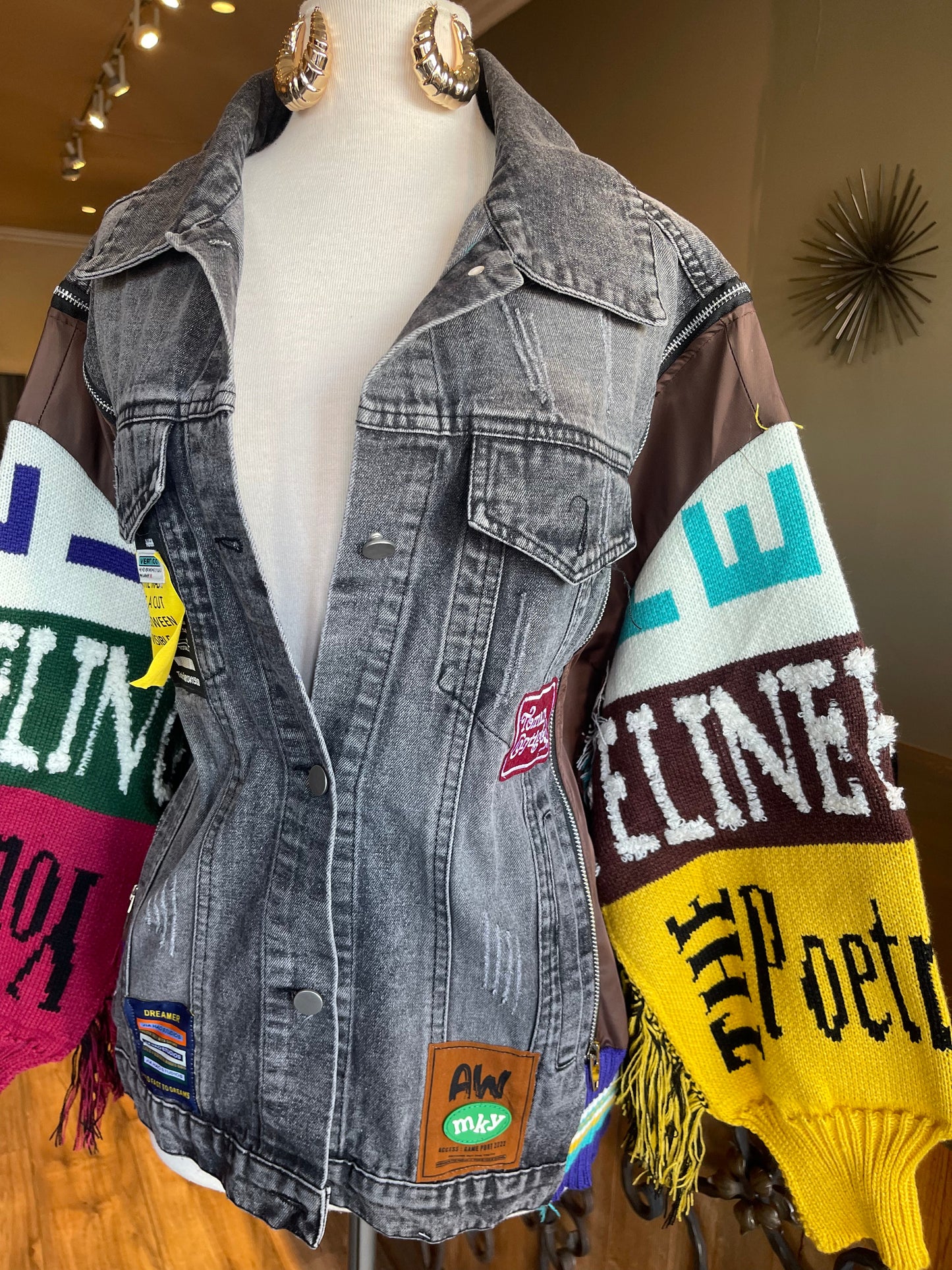 Denim Jacket W Sweater Sleeve