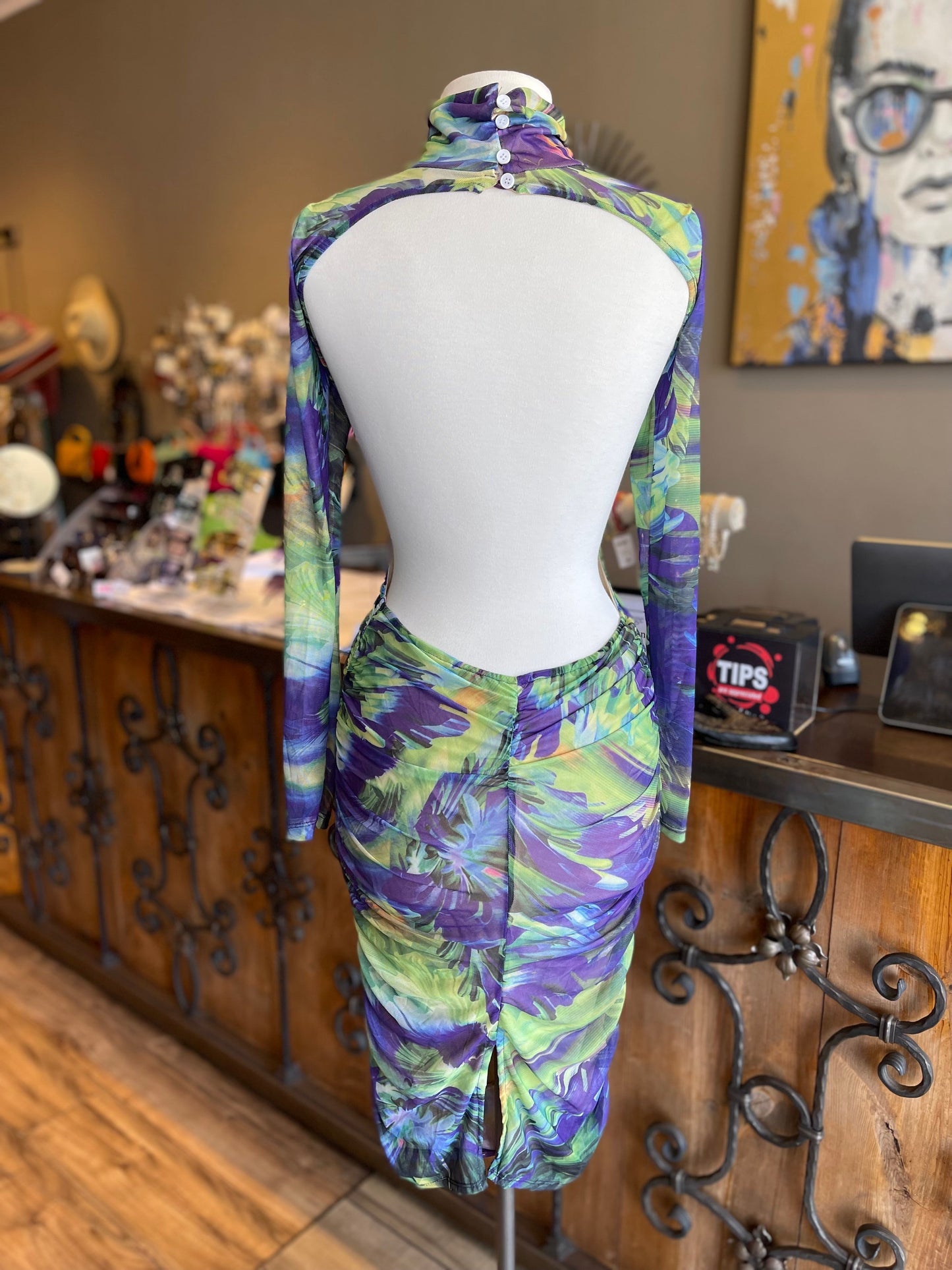 Printed Backless Scrunge TN Dress