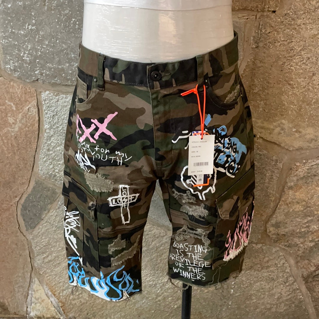 Army Flame Jean Shorts