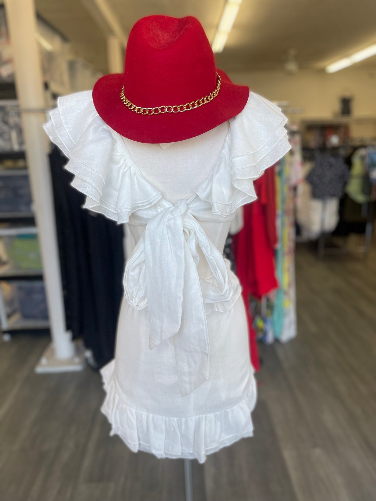 White Cut Out Ruffle Dress