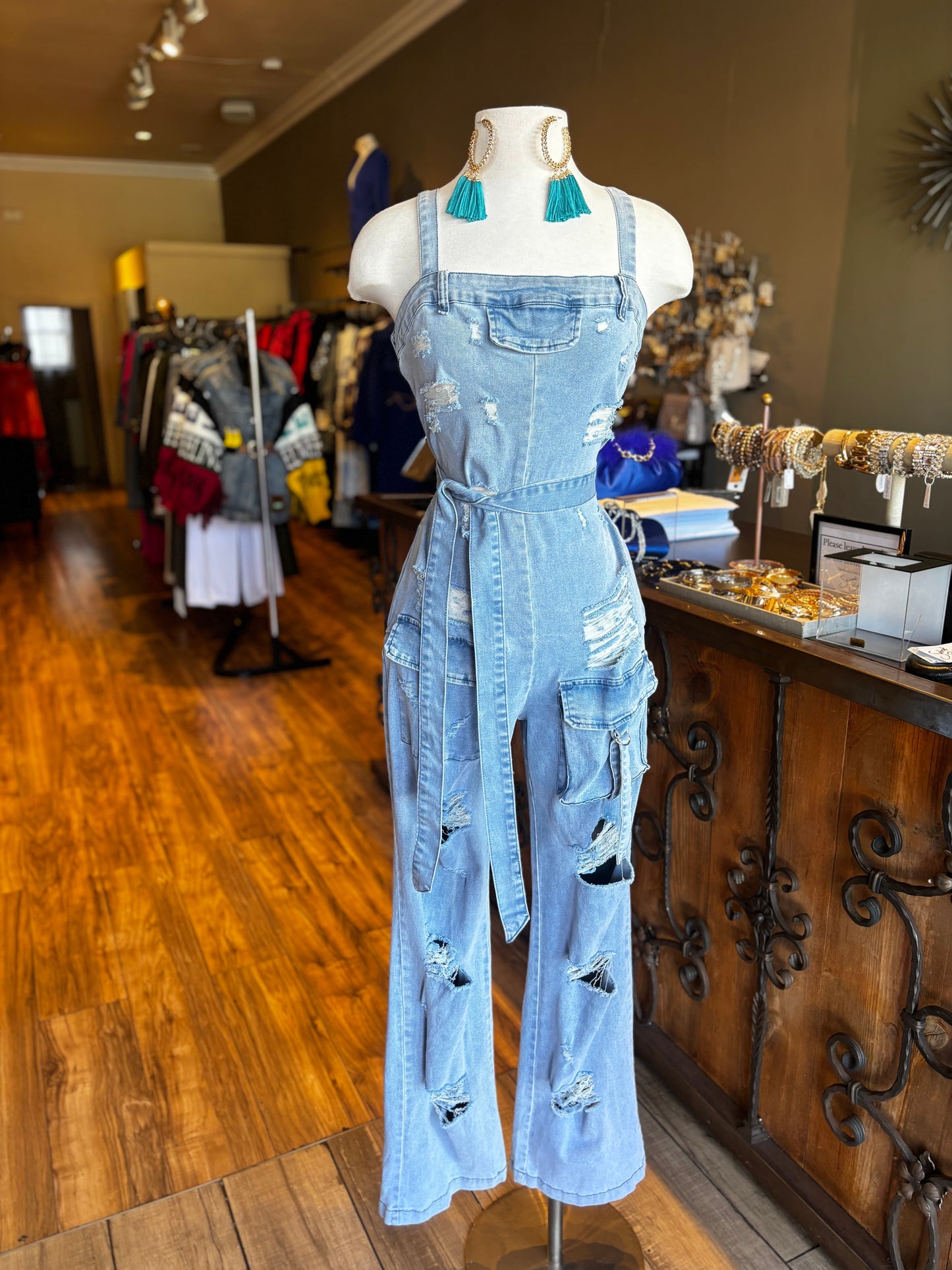 Distressed Denim Jumpsuit