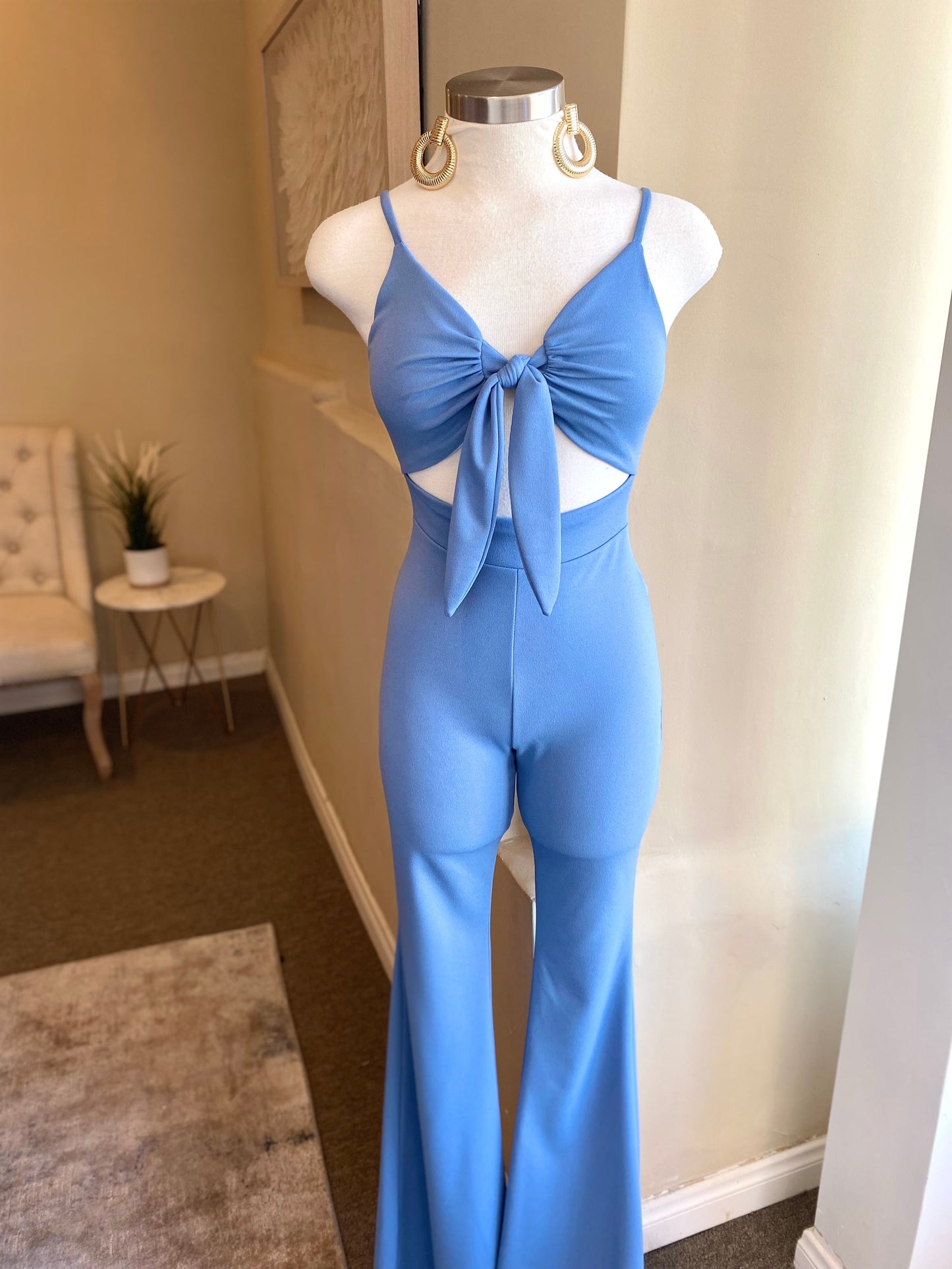 Front Tie Strap Bell Bottom Jumpsuit