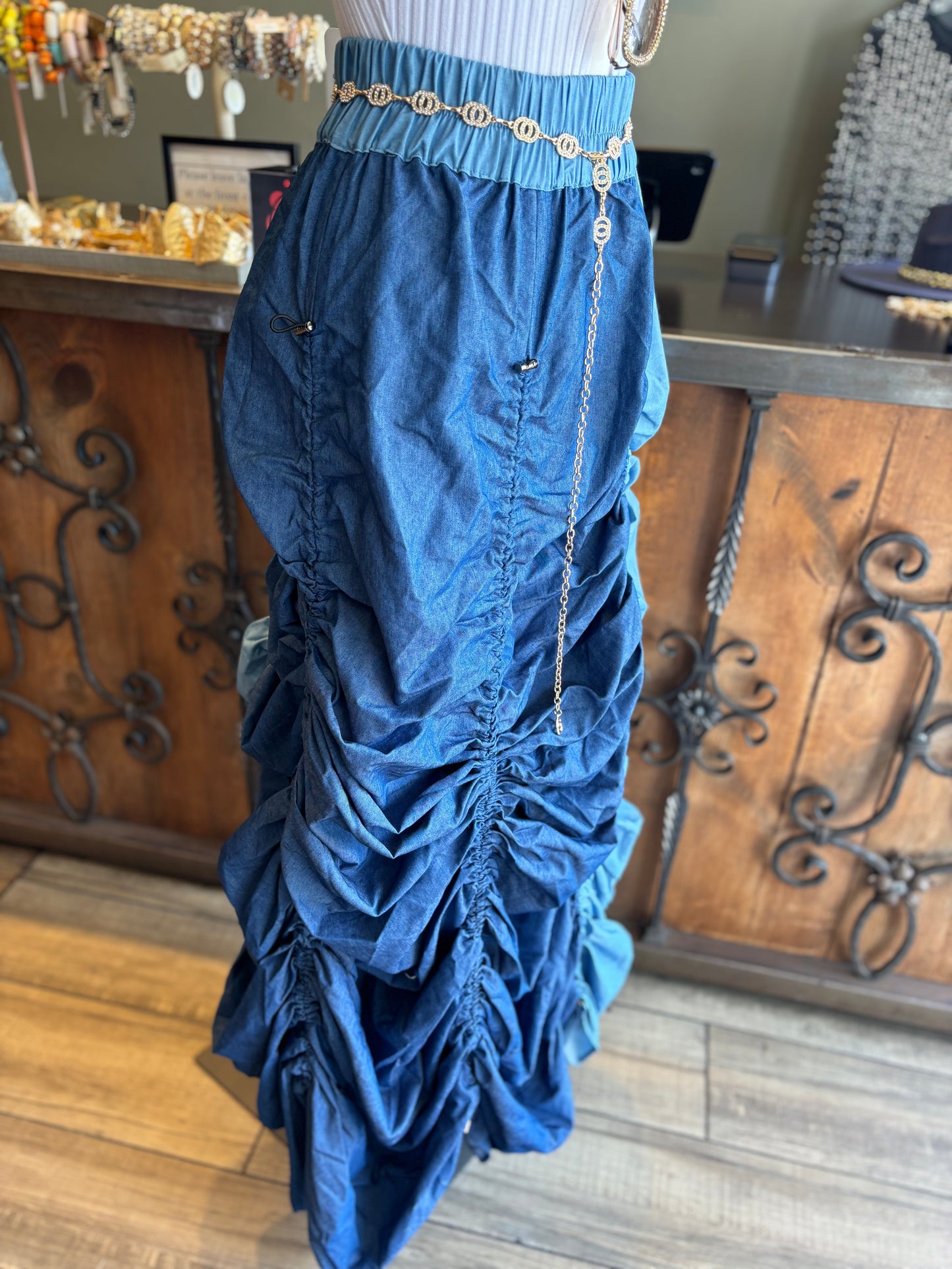 Color Block Denim Skirt