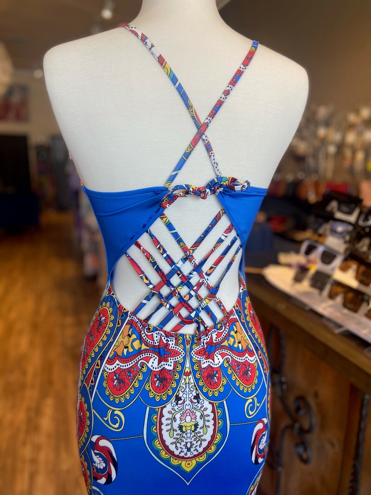 Printed Lace Back Dress