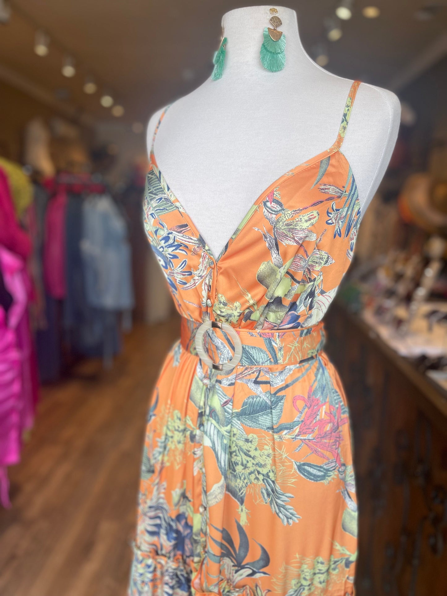 Front Button Thin Strap Maxi